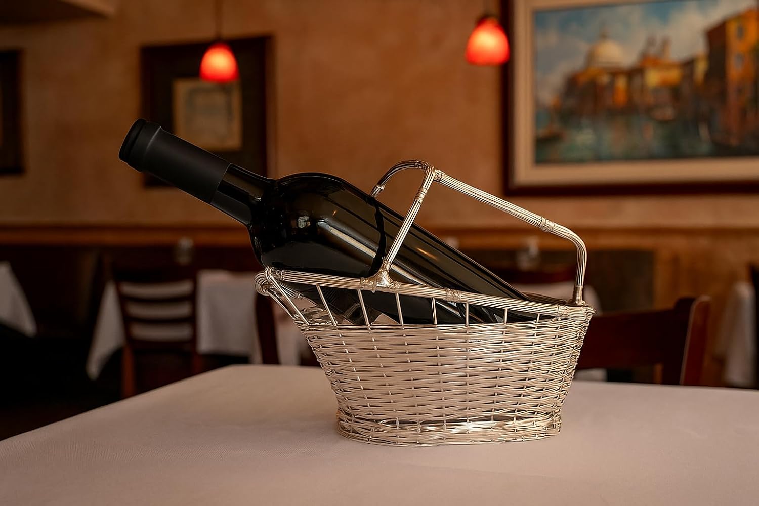 Silver Plated Wine Bottle Cradle with Basket Weave