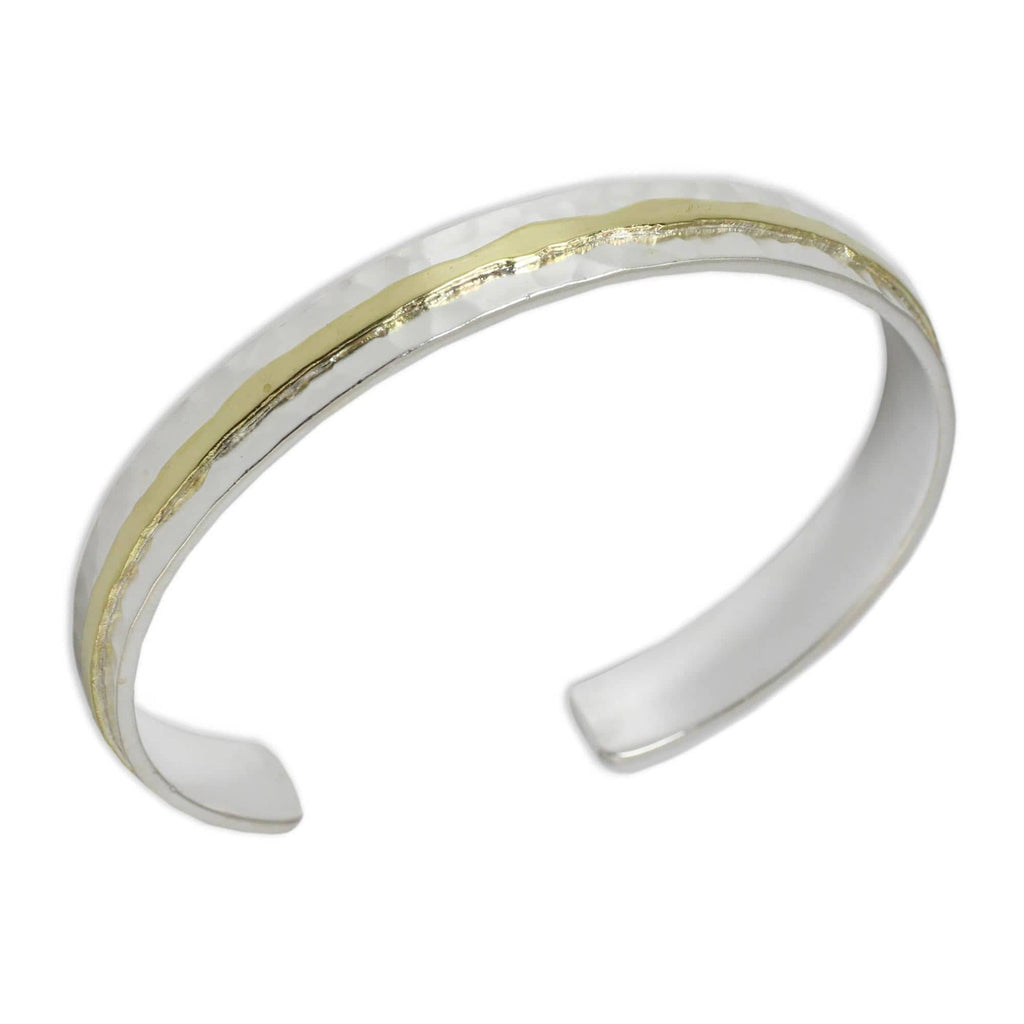 Gold Accent Sterling Silver Hammered Cuff Bracelet - Ripple Effect I