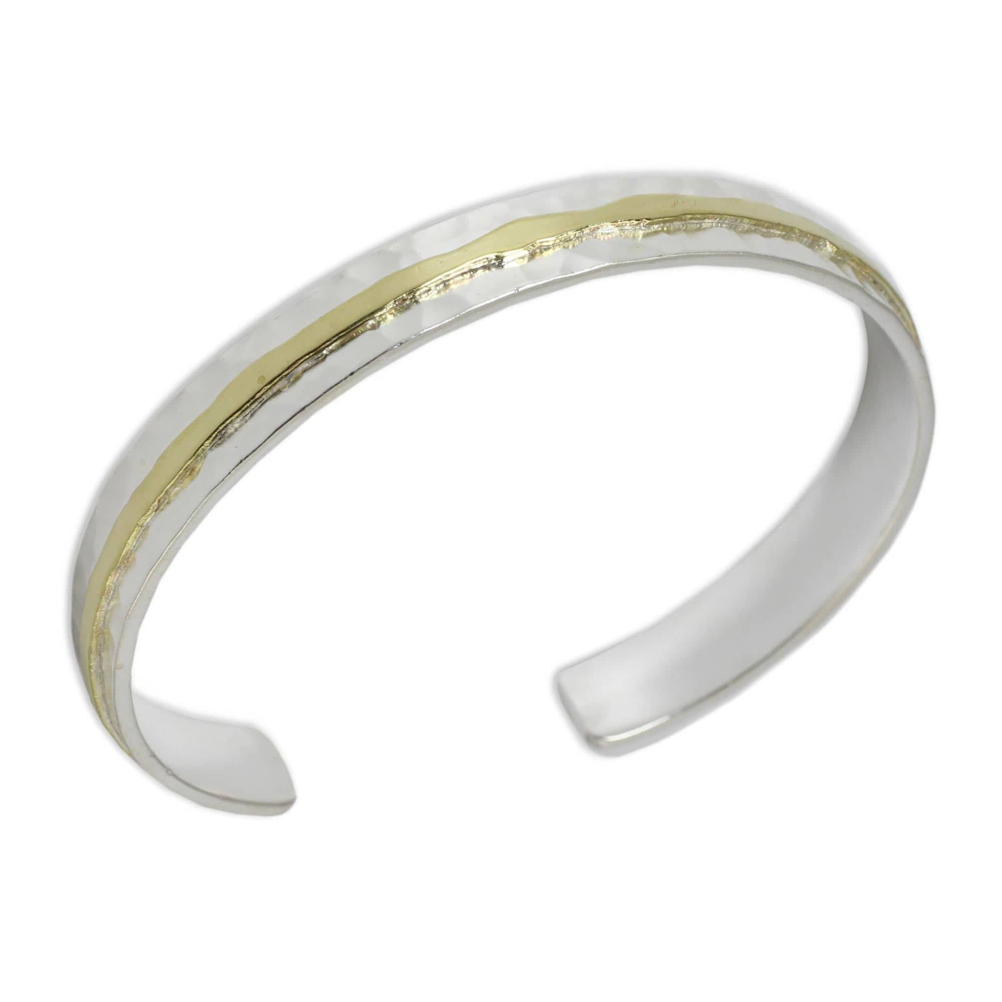 Gold Accent Sterling Silver Hammered Cuff Bracelet - Ripple Effect I