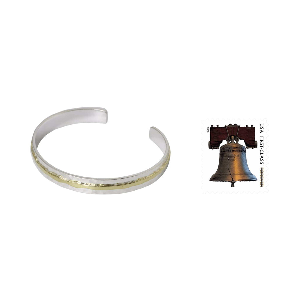 Gold Accent Sterling Silver Hammered Cuff Bracelet - Ripple Effect I