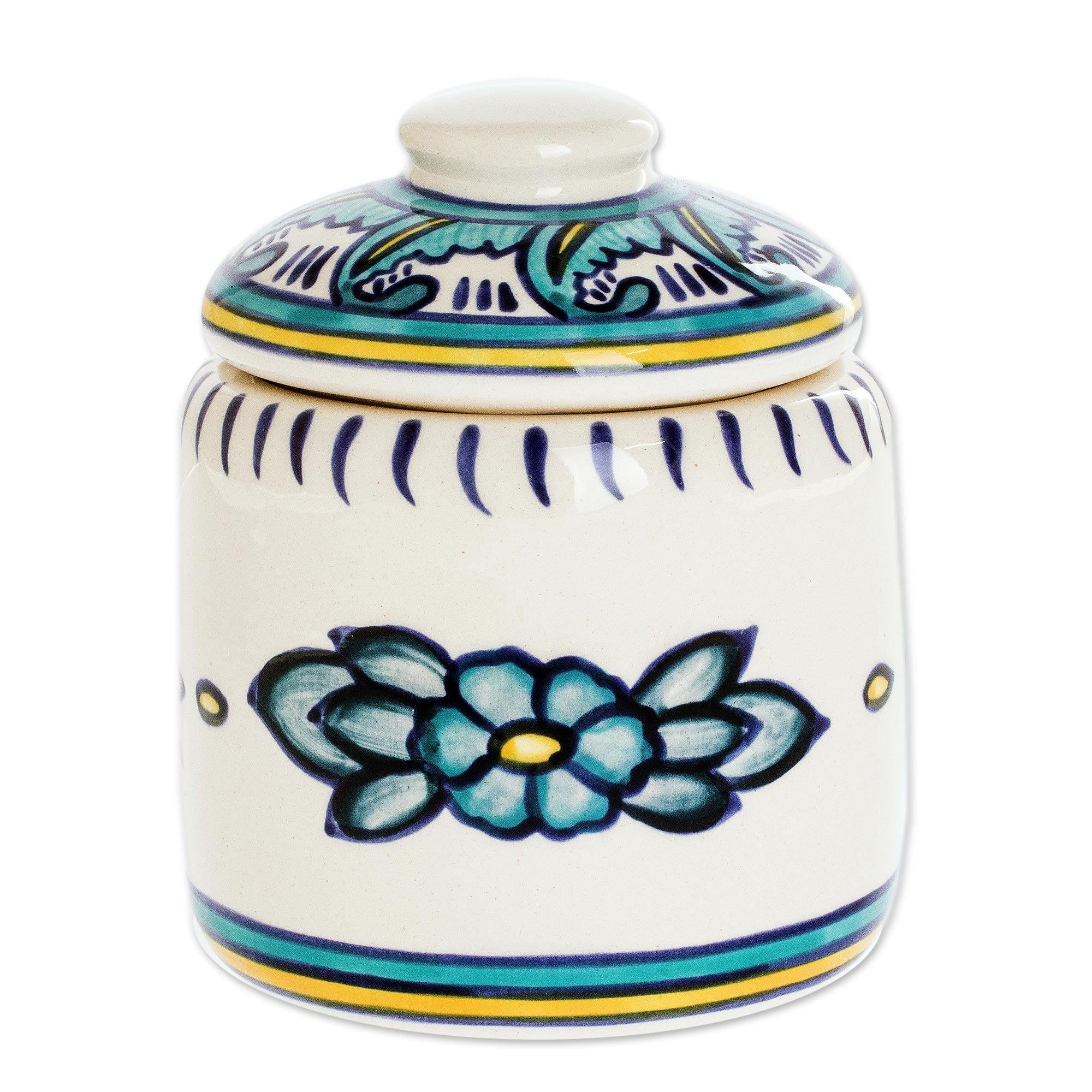 Artisan Crafted Jar and Lid in Turquoise Ceramic - Bermuda