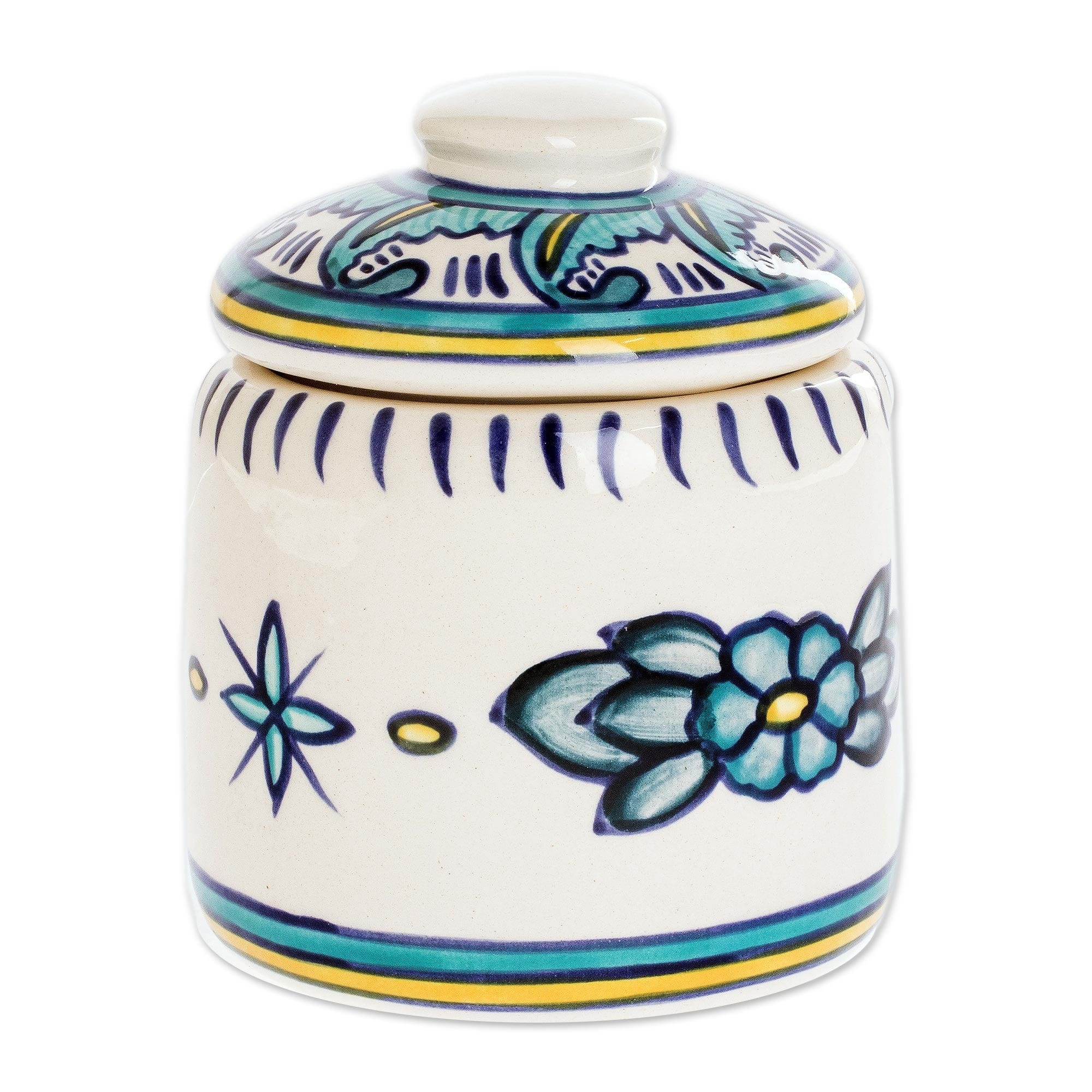 Artisan Crafted Jar and Lid in Turquoise Ceramic - Bermuda