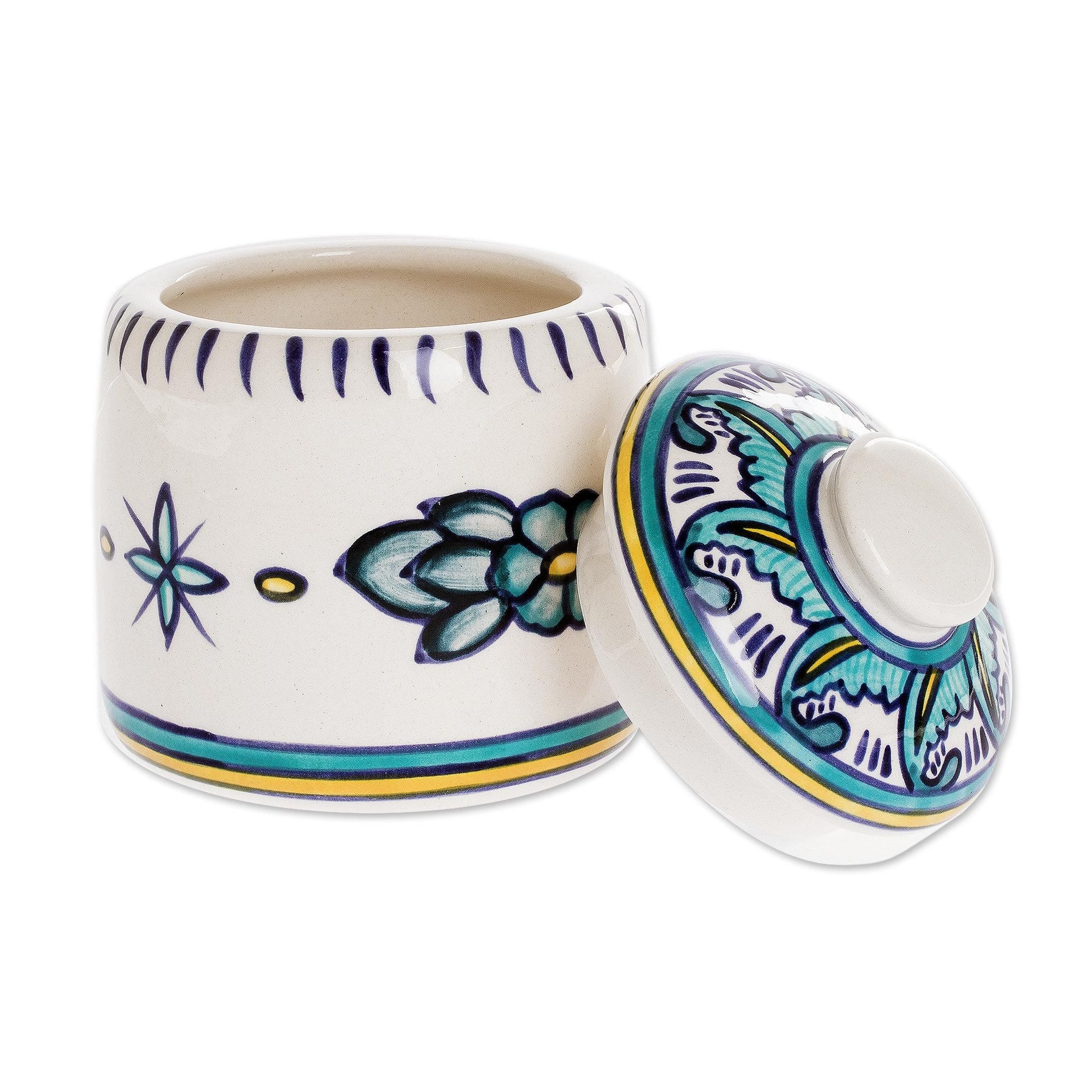 Artisan Crafted Jar and Lid in Turquoise Ceramic - Bermuda