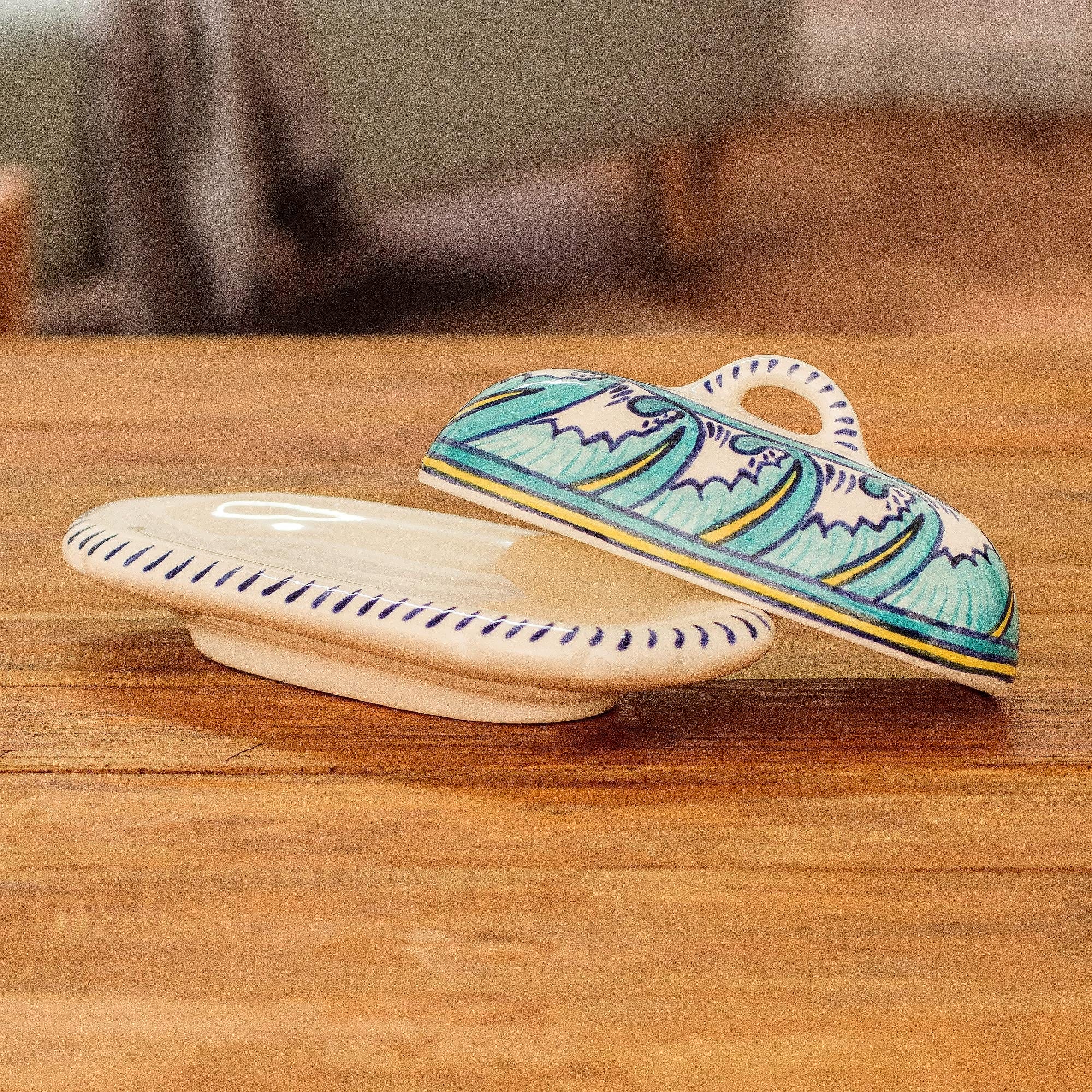 Covered Ceramic Butter Dish Crafted of Ceramic - Bermuda