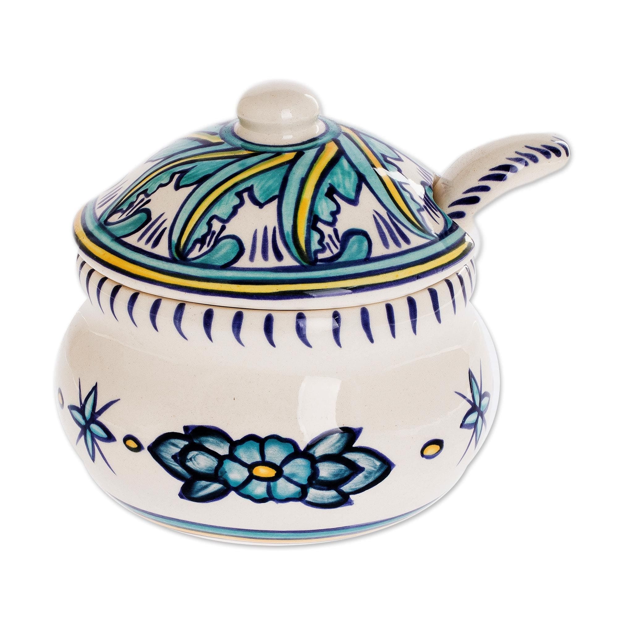 Ceramic Sugar Bowl and Spoon Matching Spoon - Bermuda