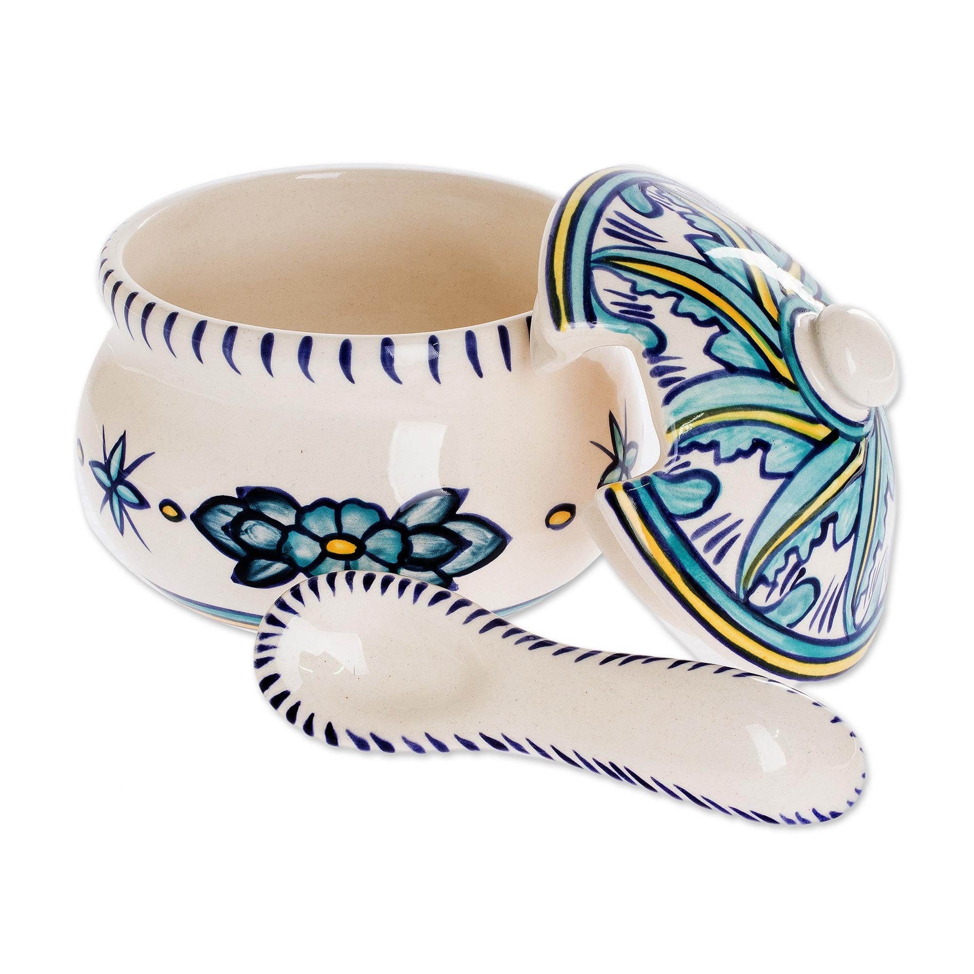 Ceramic Sugar Bowl and Spoon Matching Spoon - Bermuda