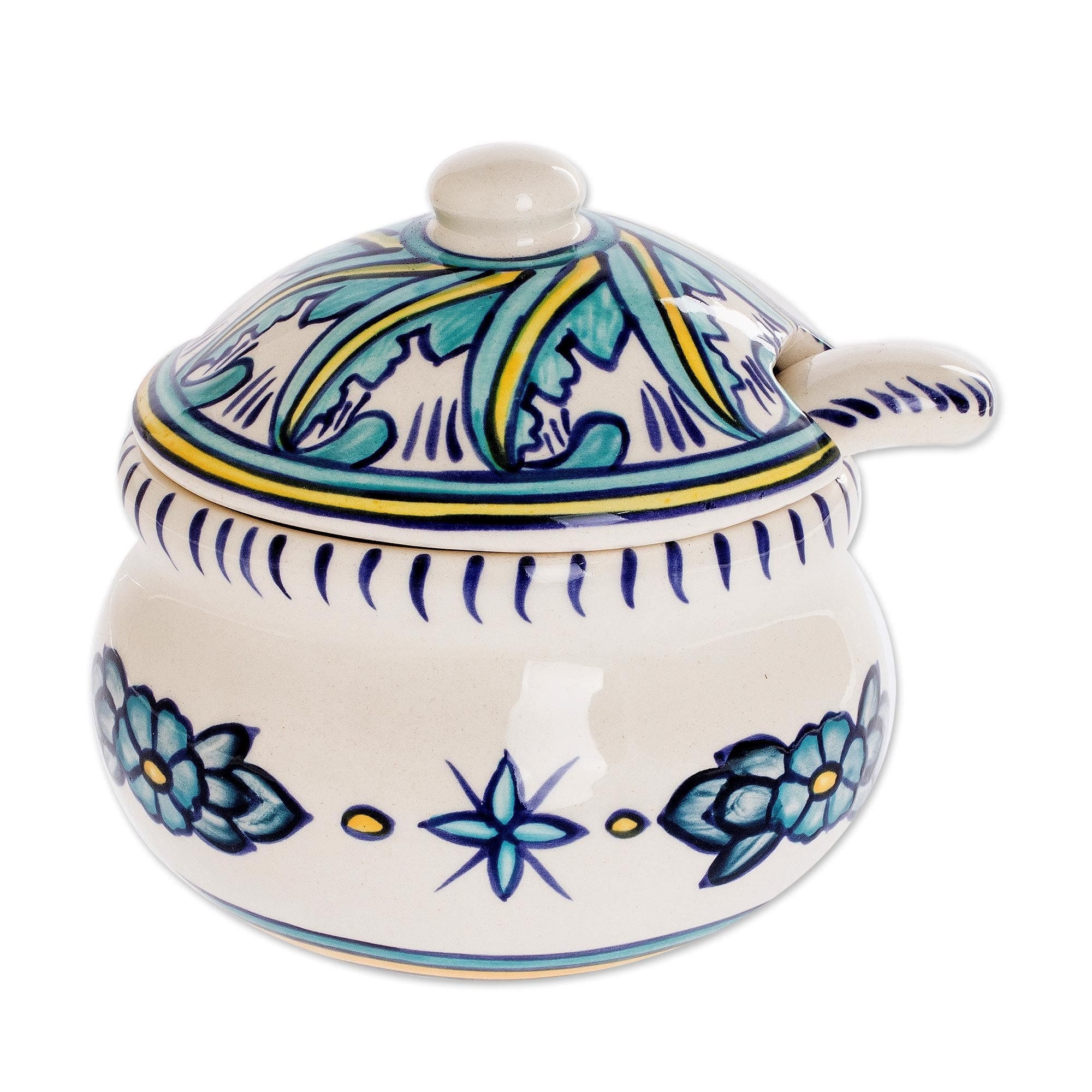 Ceramic Sugar Bowl and Spoon Matching Spoon - Bermuda