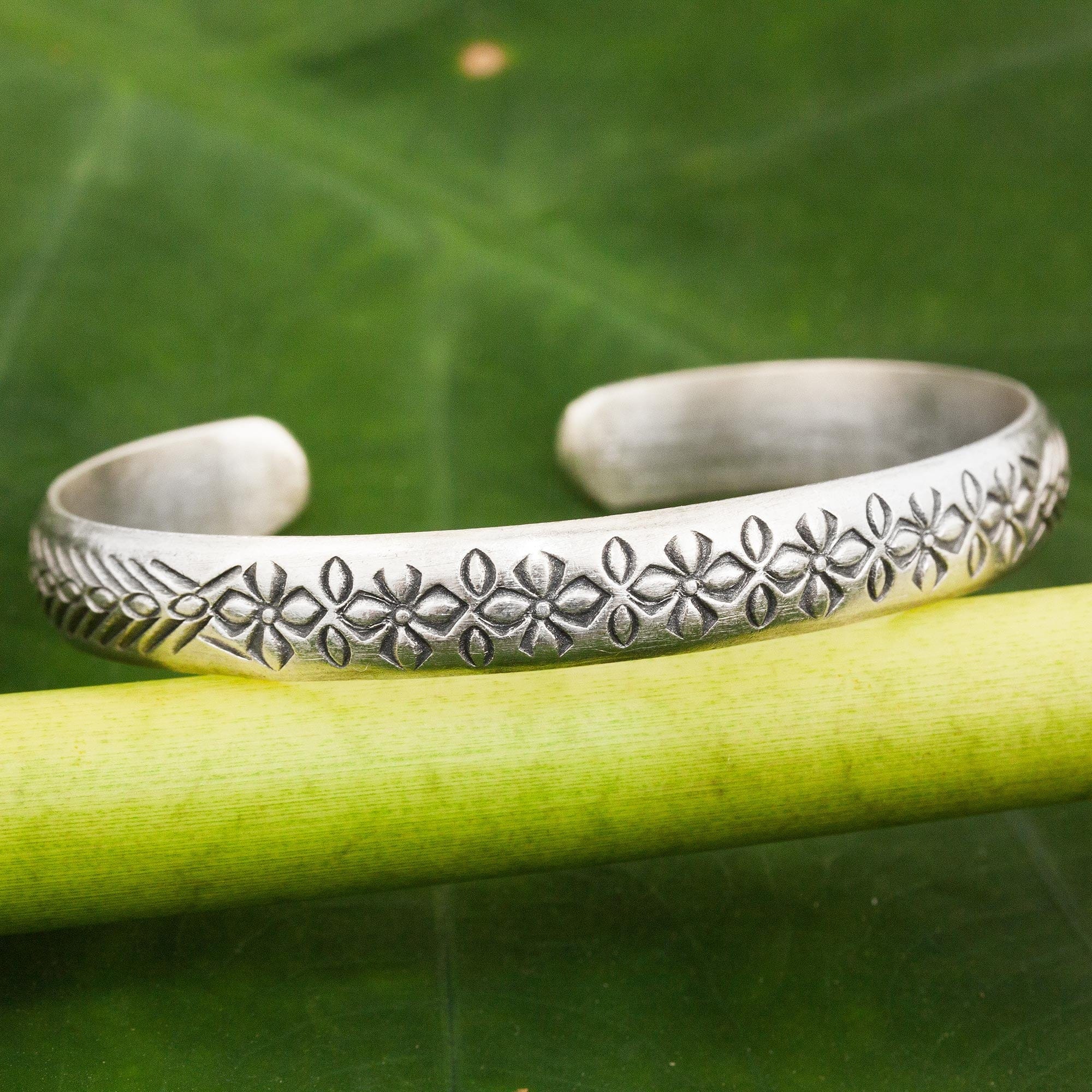 Floral Sterling Silver Peace Bracelet from Thailand - Find Peace