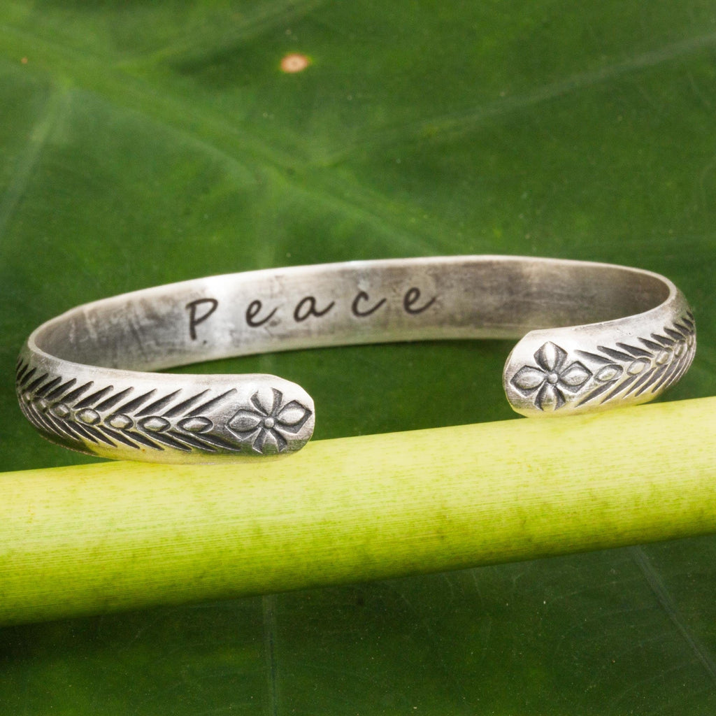 Floral Sterling Silver Peace Bracelet from Thailand - Find Peace