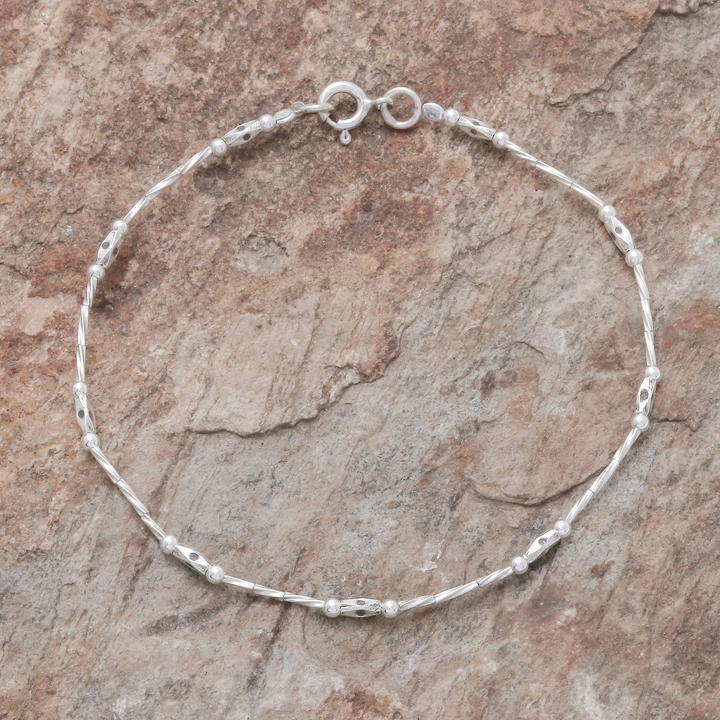 Spiral Pattern Karen Silver Beaded Bracelet from Thailand - Cute Hill Tribe