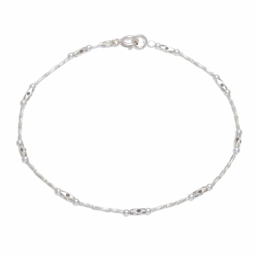 Spiral Pattern Karen Silver Beaded Bracelet from Thailand - Cute Hill Tribe