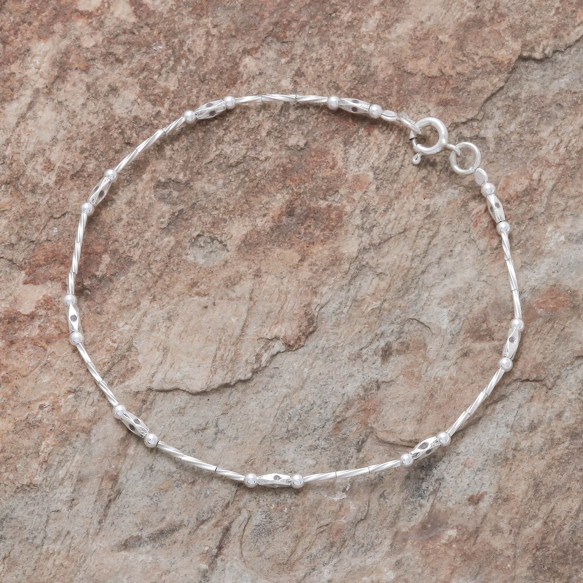 Spiral Pattern Karen Silver Beaded Bracelet from Thailand - Cute Hill Tribe