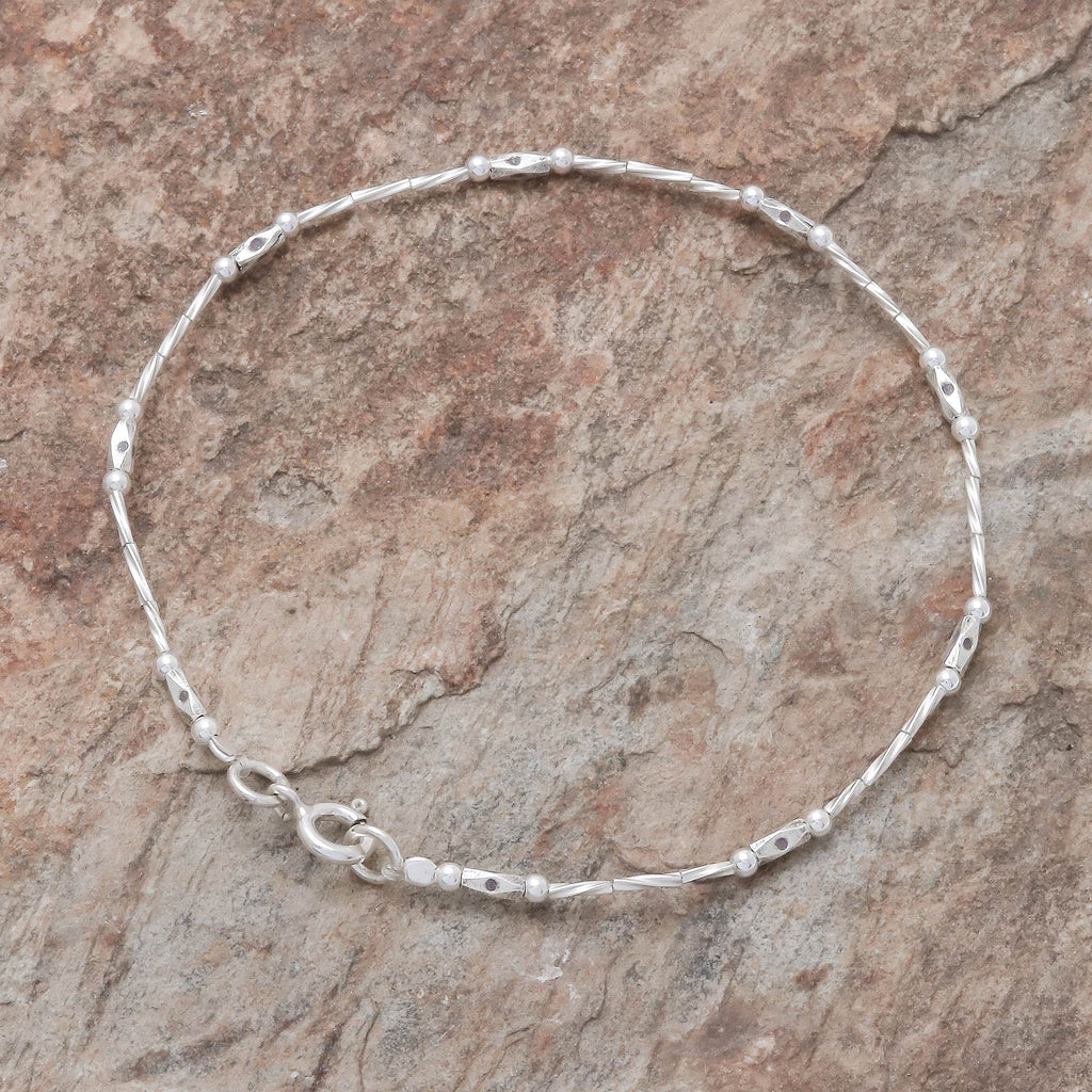 Spiral Pattern Karen Silver Beaded Bracelet from Thailand - Cute Hill Tribe