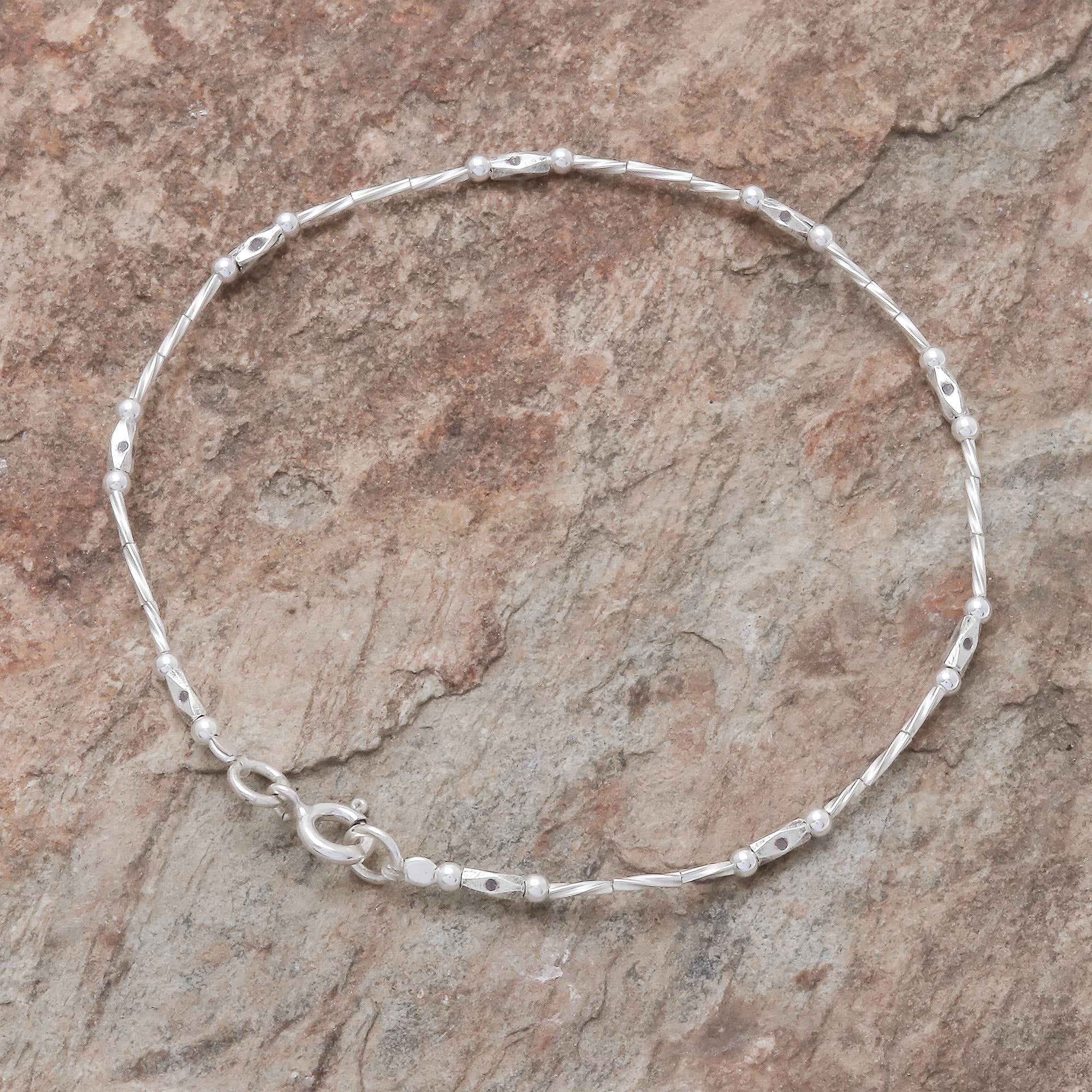 Spiral Pattern Karen Silver Beaded Bracelet from Thailand - Cute Hill Tribe