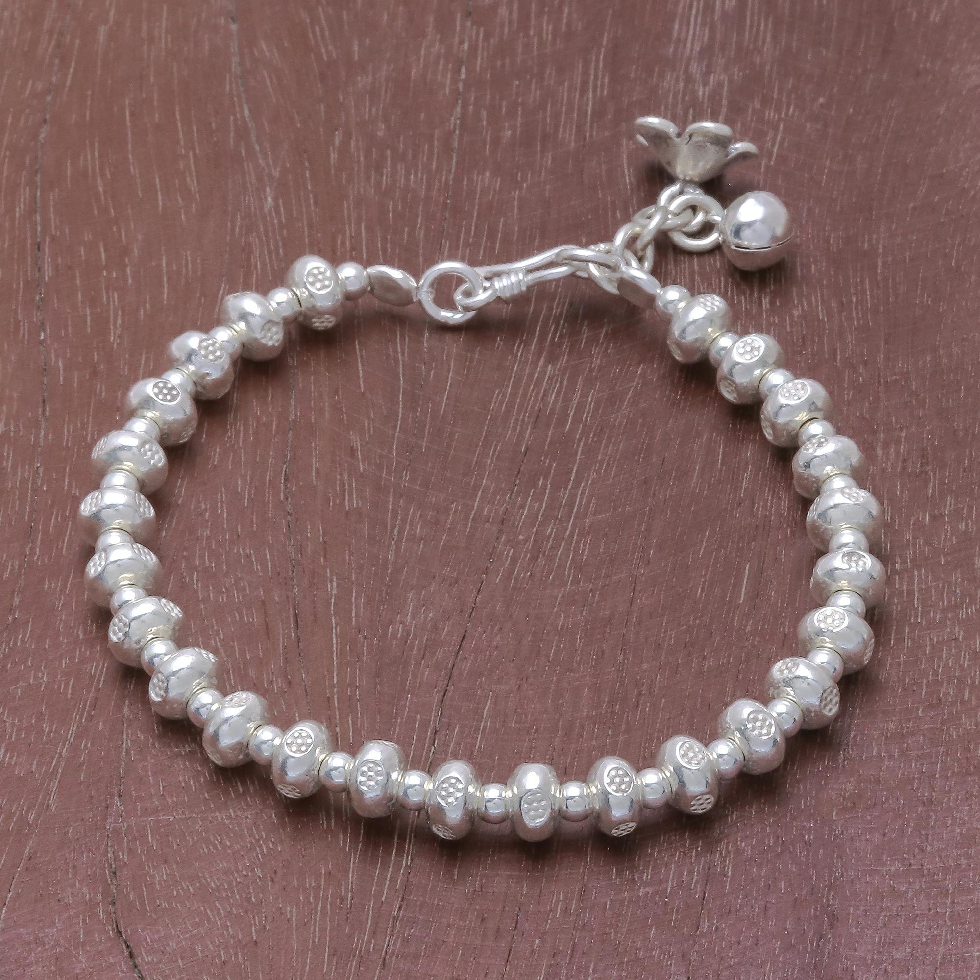 Patterned Silver Beaded Bracelet from Thailand - Delightful Patterns