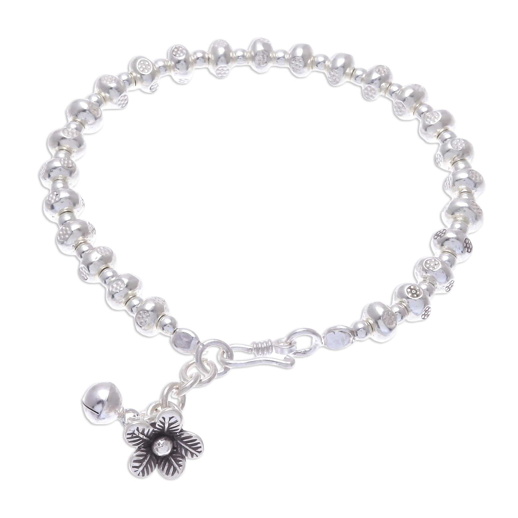 Patterned Silver Beaded Bracelet from Thailand - Delightful Patterns