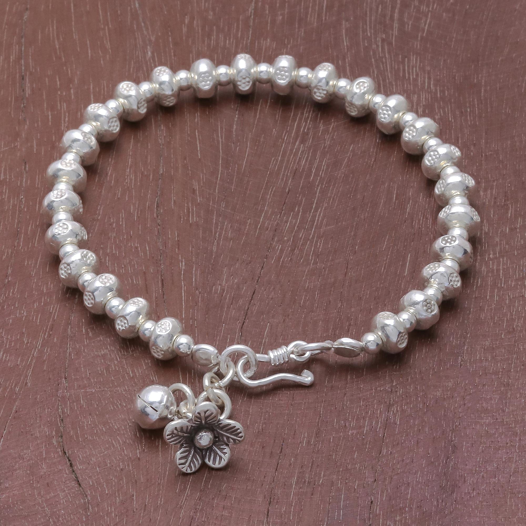 Patterned Silver Beaded Bracelet from Thailand - Delightful Patterns