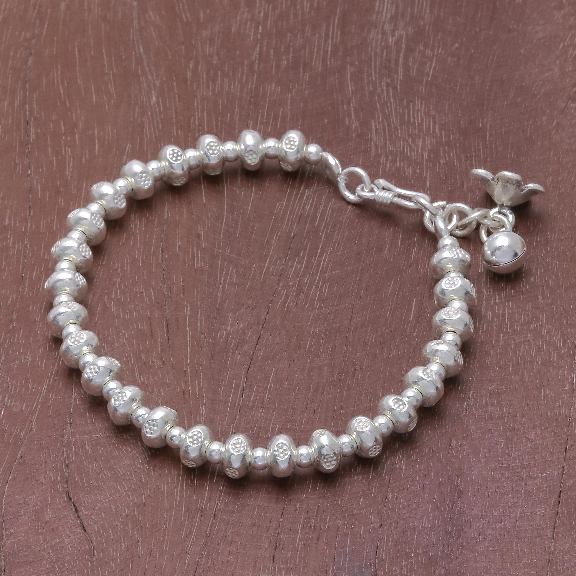 Patterned Silver Beaded Bracelet from Thailand - Delightful Patterns