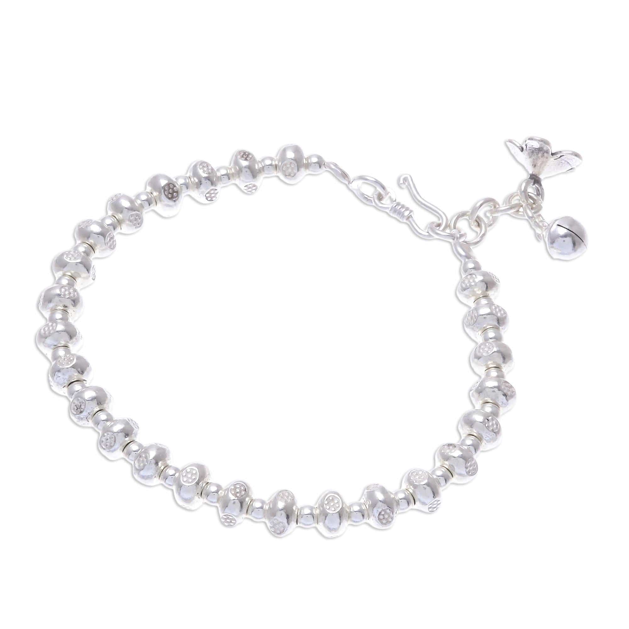 Patterned Silver Beaded Bracelet from Thailand - Delightful Patterns