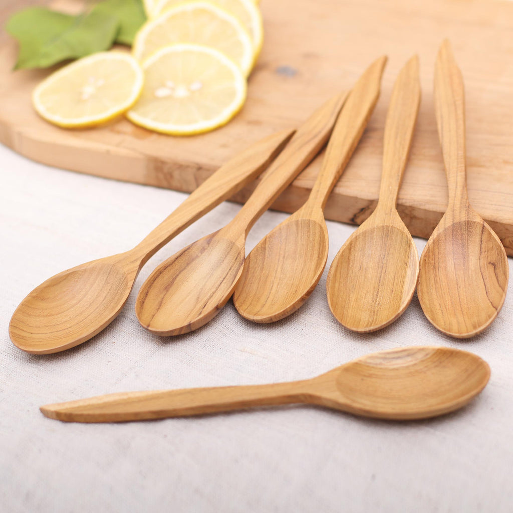 Teak Wood Spoons with Pointed Ends from Bali (Set of 6) - Fine Dinner