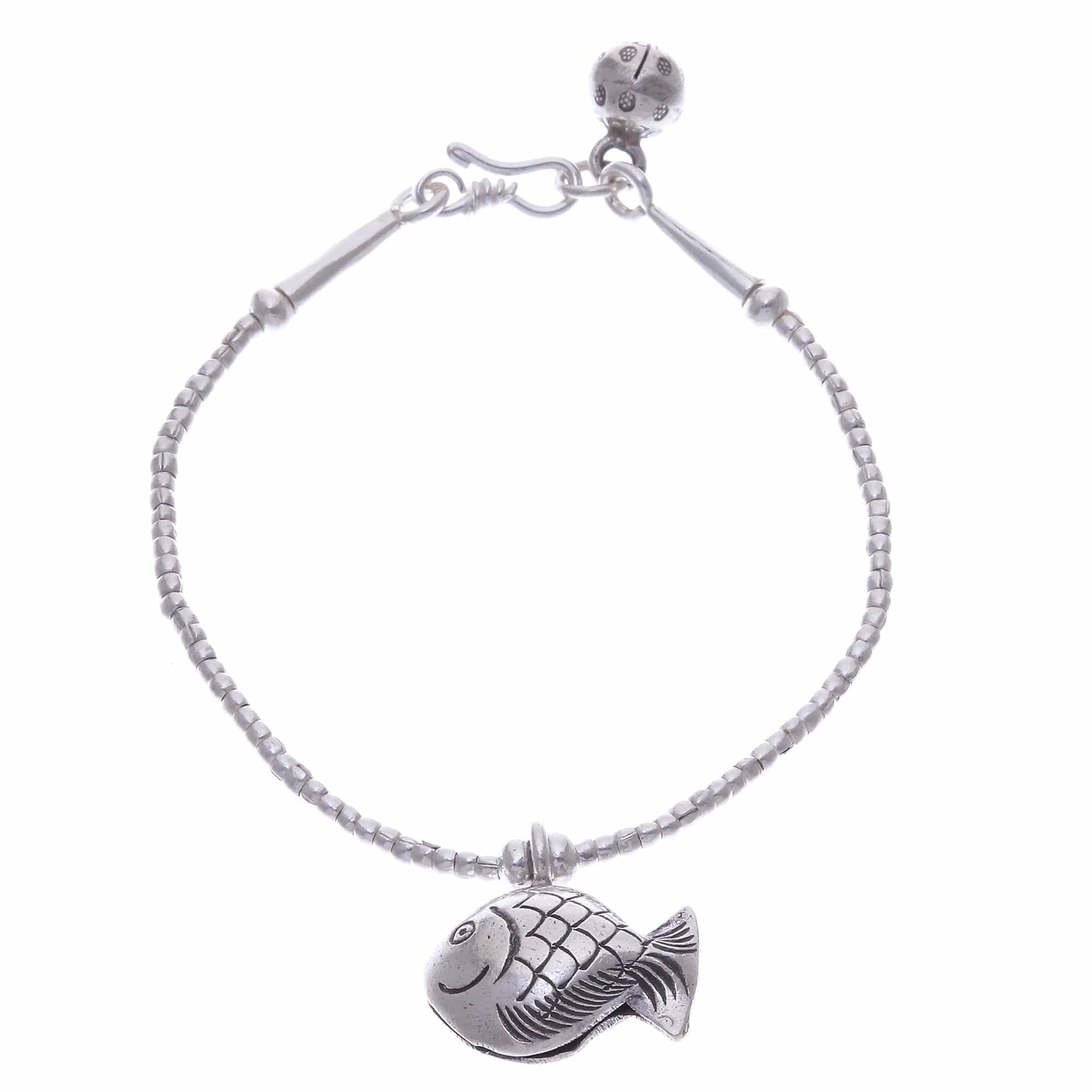 Karen Hill Tribe Silver Goldfish Bracelet with Ringing Bells - Singing Hill Tribe Goldfish