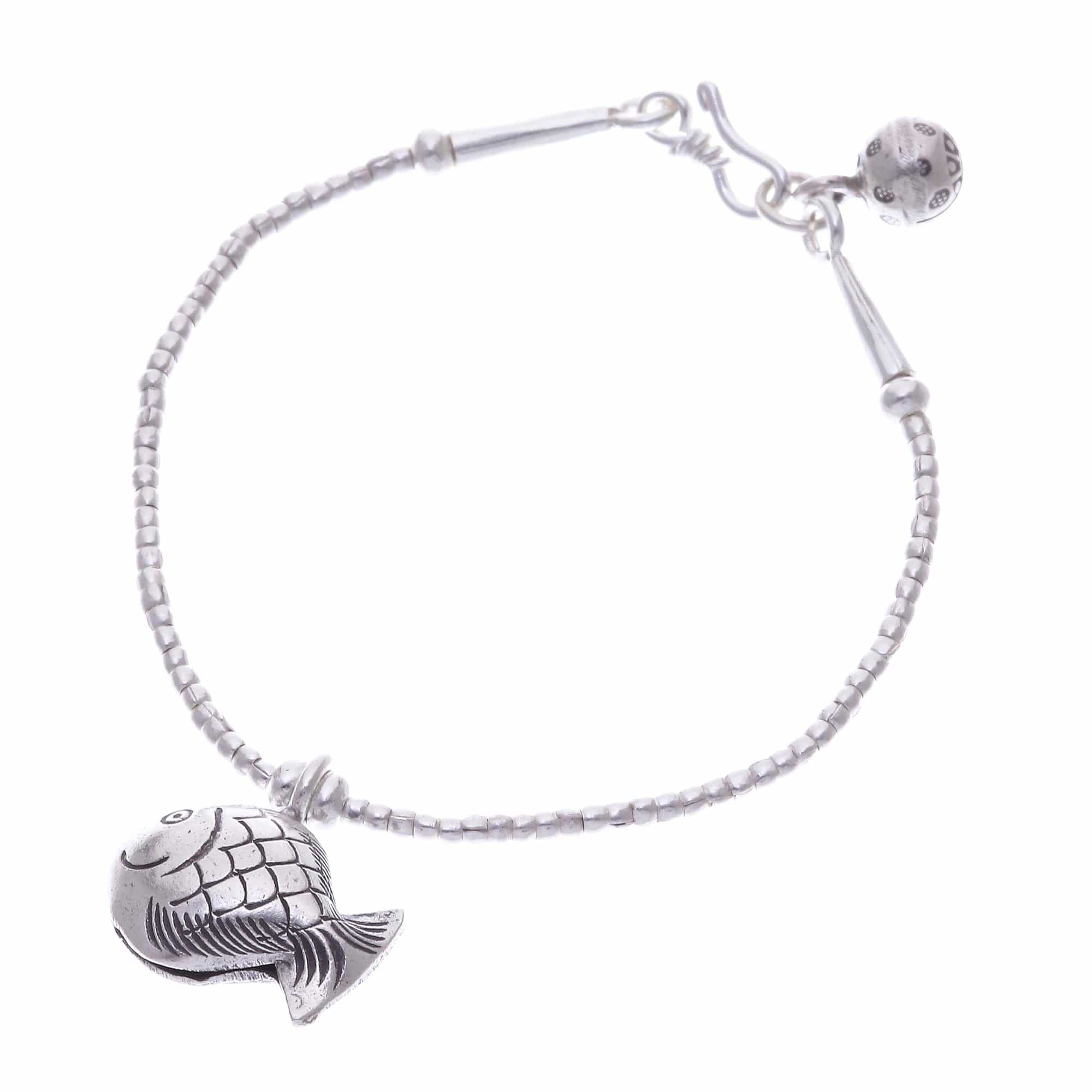 Karen Hill Tribe Silver Goldfish Bracelet with Ringing Bells - Singing Hill Tribe Goldfish