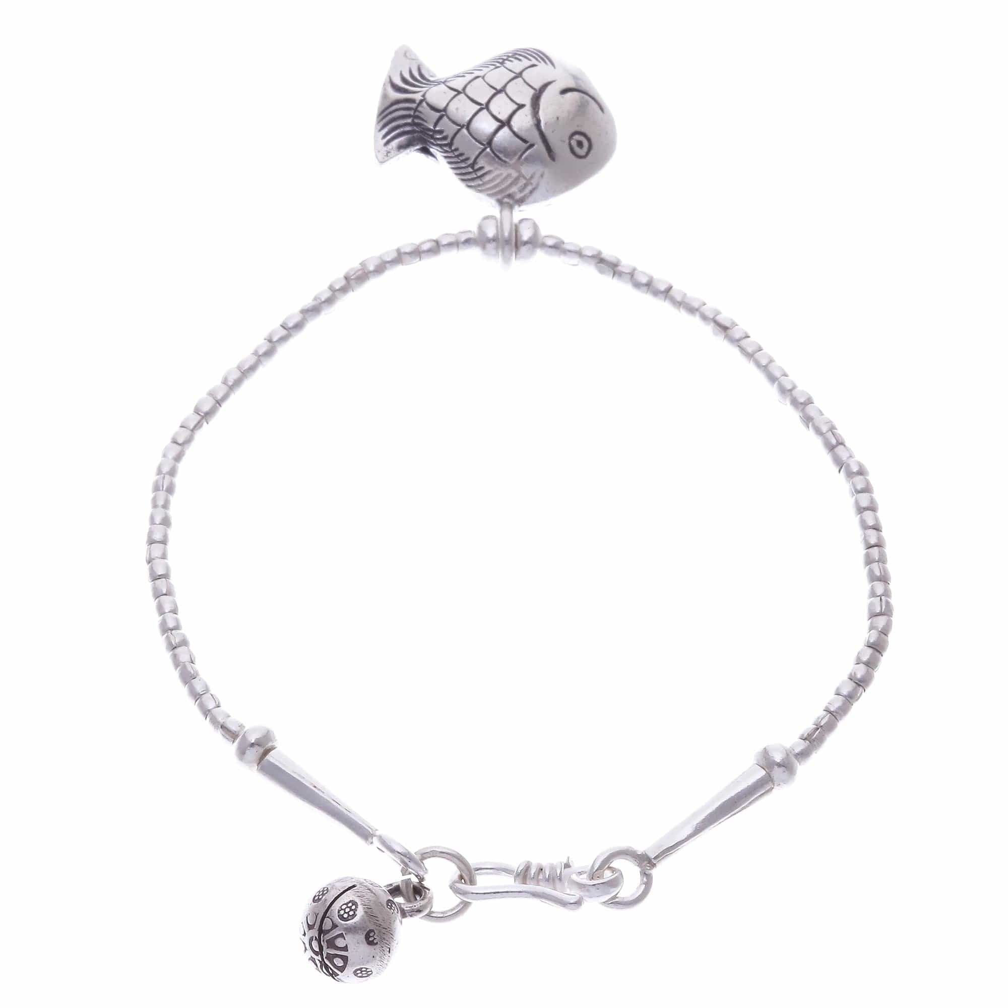 Karen Hill Tribe Silver Goldfish Bracelet with Ringing Bells - Singing Hill Tribe Goldfish