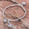 Floral Karen Silver Beaded Bracelet with Bell Charm - Floral Sound