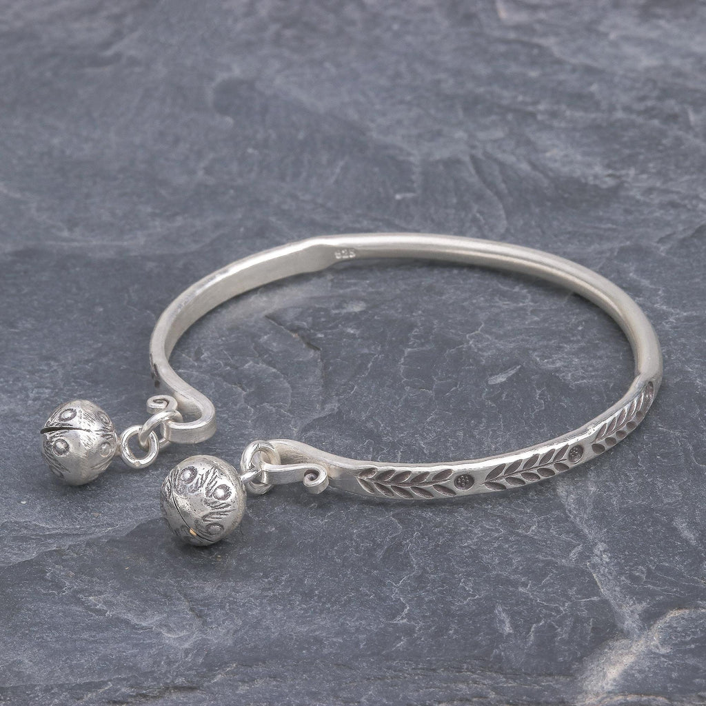 Sterling Silver Cuff Bracelet with Karen Hill Tribe Bells - Forest Song
