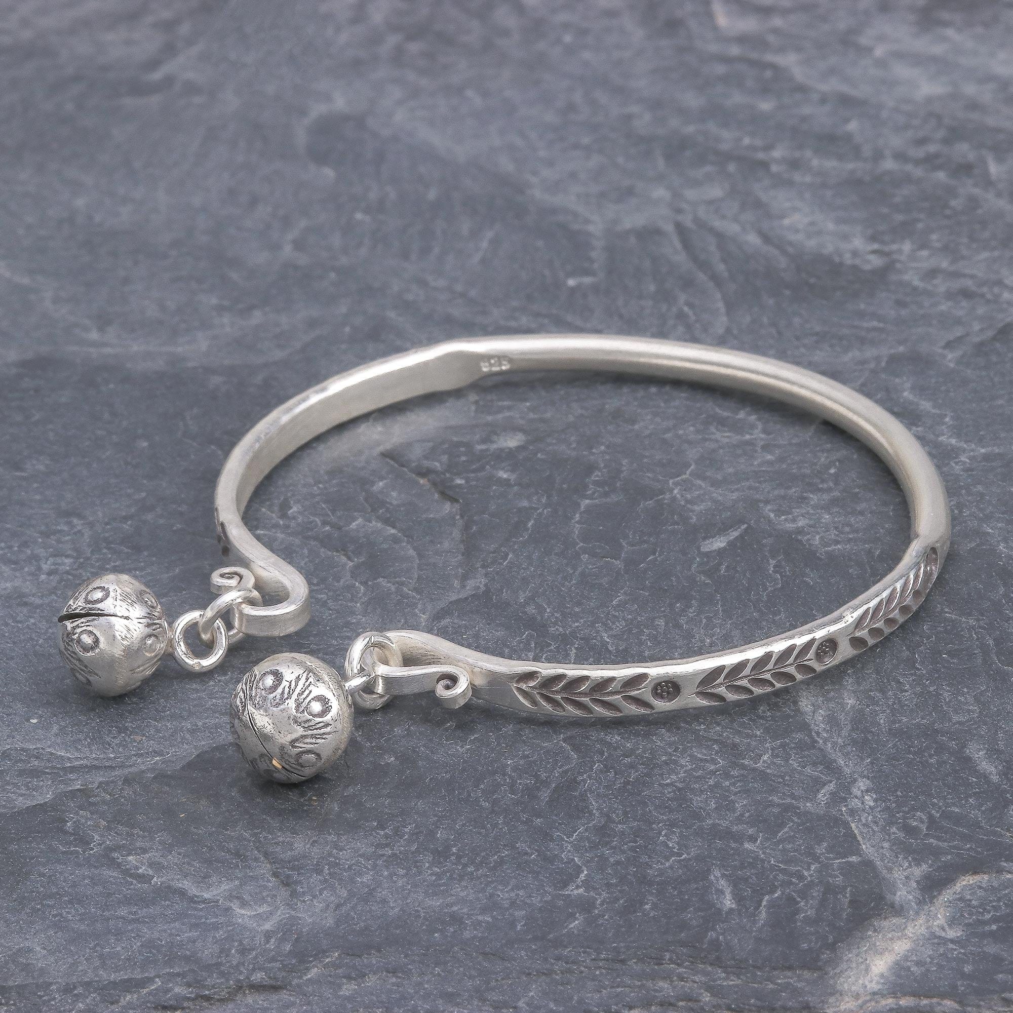 Sterling Silver Cuff Bracelet with Karen Hill Tribe Bells - Forest Song