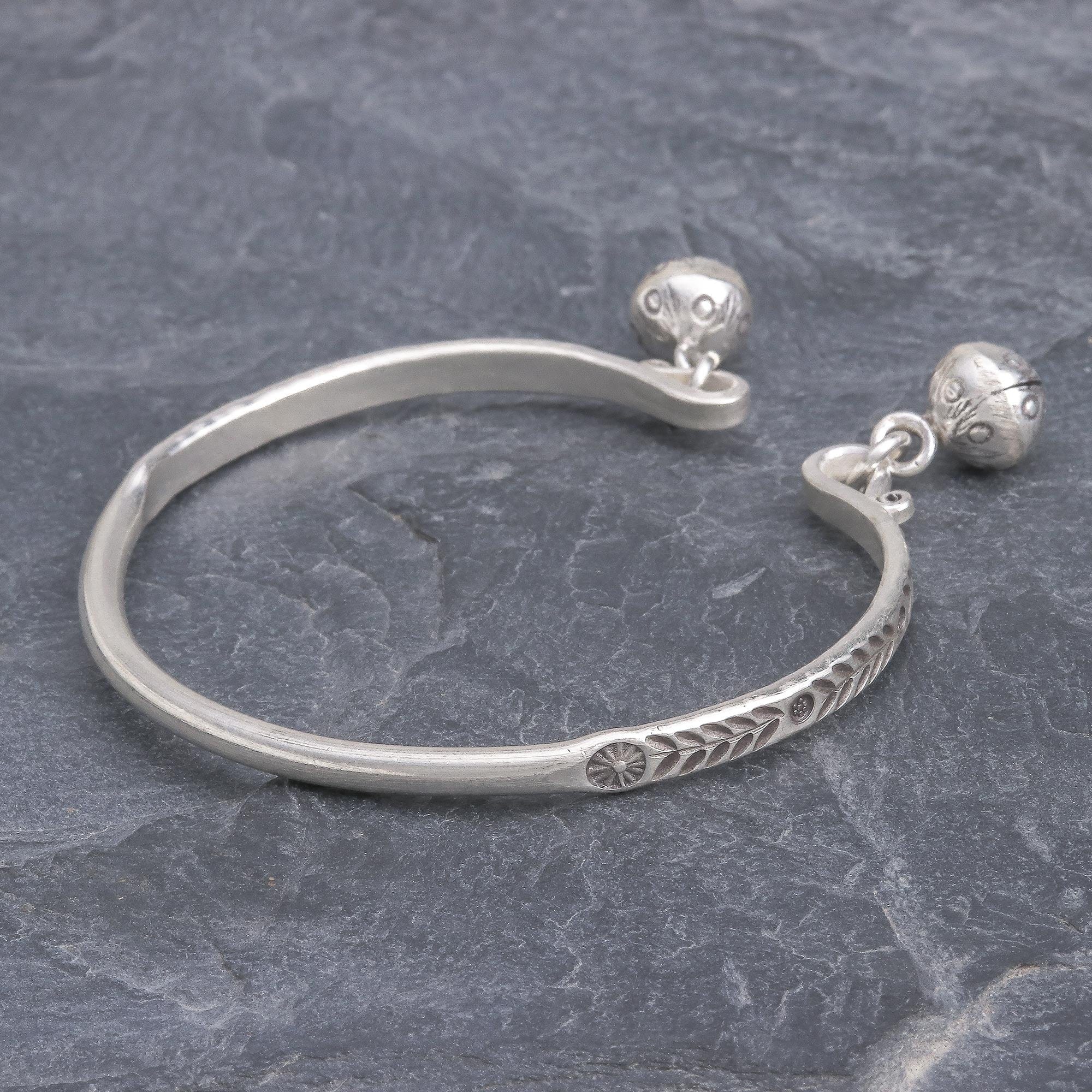 Sterling Silver Cuff Bracelet with Karen Hill Tribe Bells - Forest Song