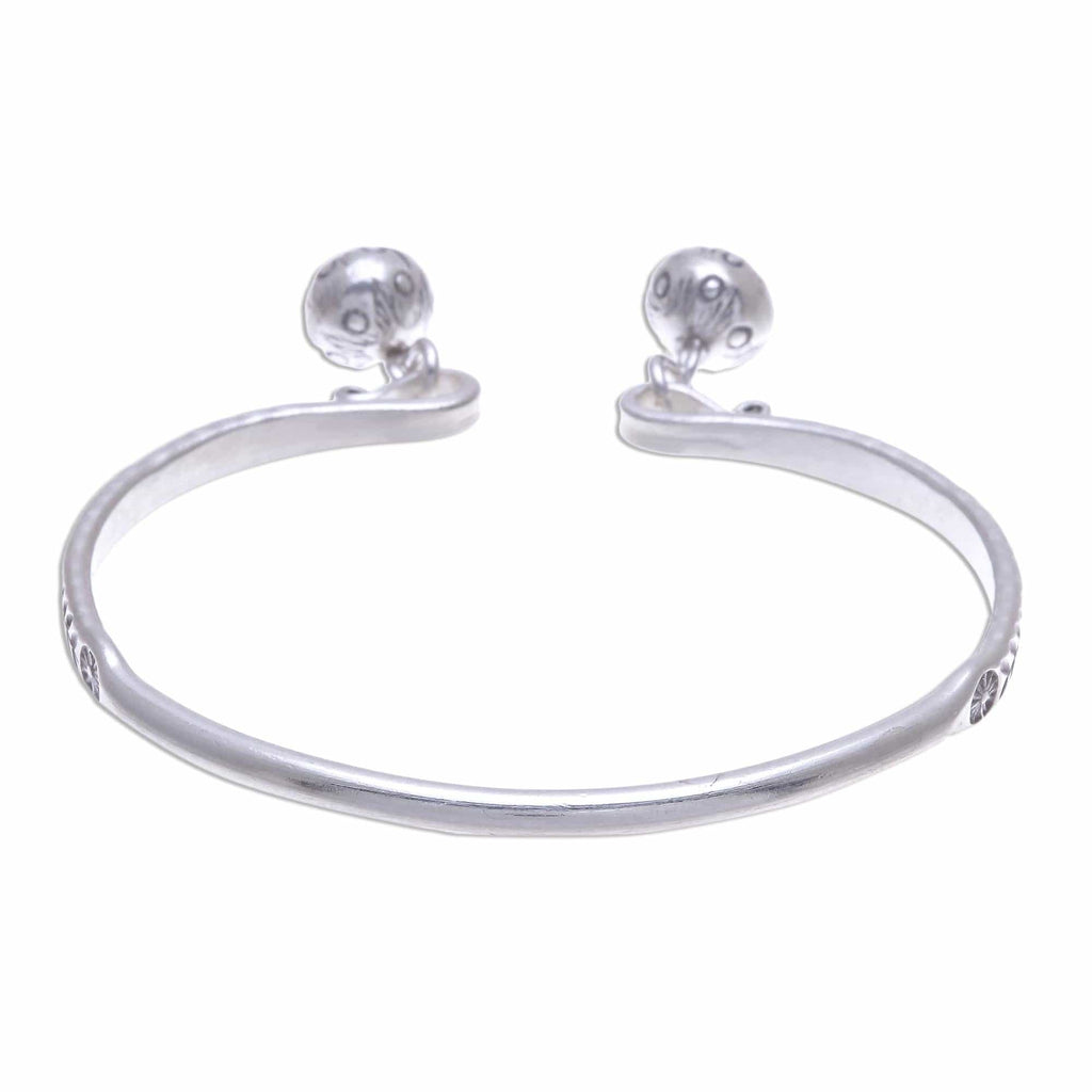 Sterling Silver Cuff Bracelet with Karen Hill Tribe Bells - Forest Song