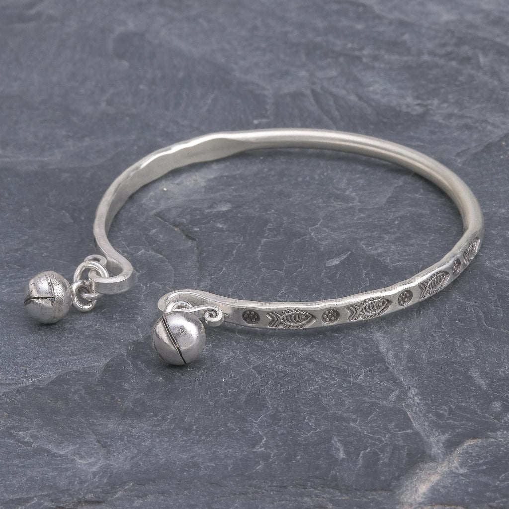 Sterling Cuff Bracelet with Thai Karen Hill Tribe Bells - Song of the River
