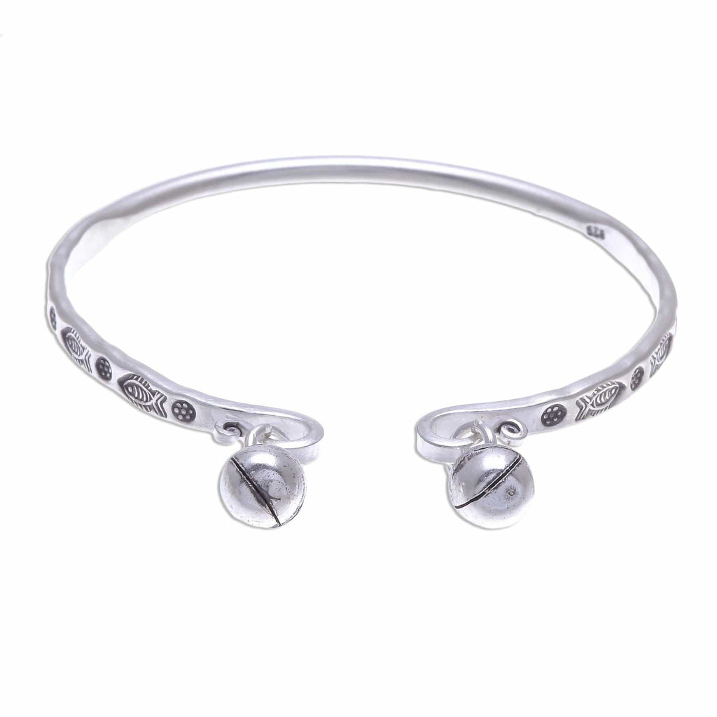 Sterling Cuff Bracelet with Thai Karen Hill Tribe Bells - Song of the River