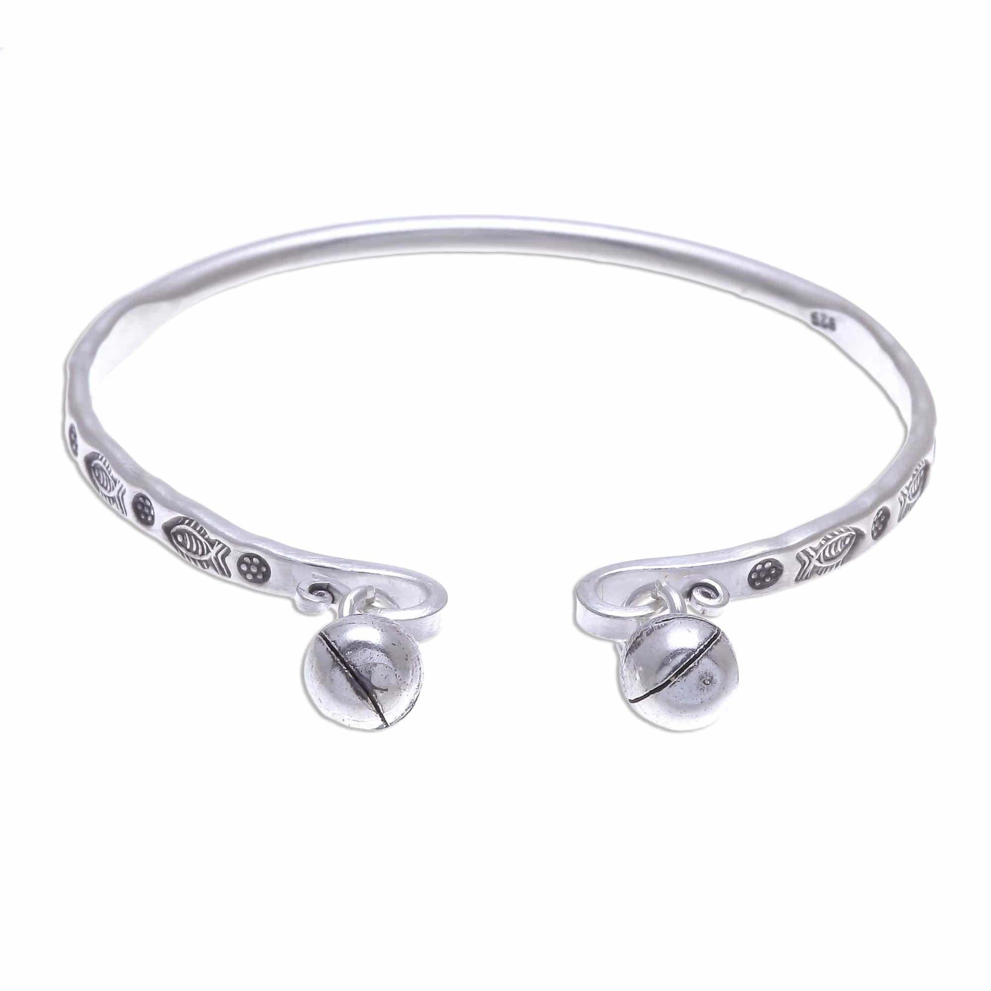 Sterling Cuff Bracelet with Thai Karen Hill Tribe Bells - Song of the River