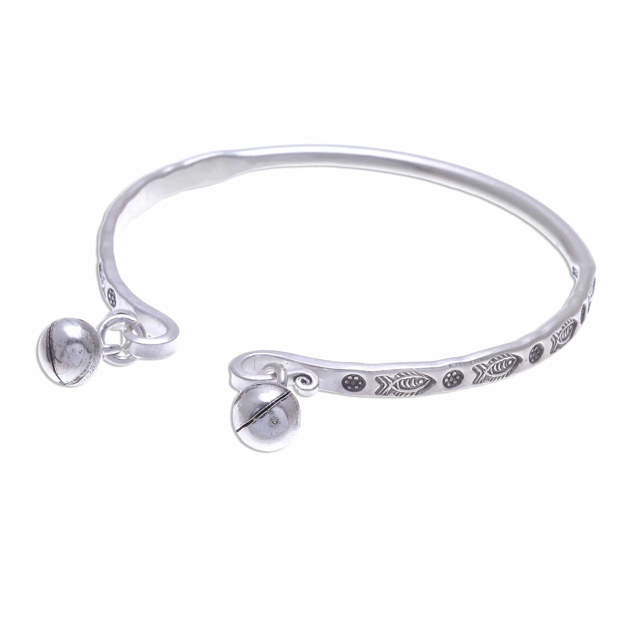 Sterling Cuff Bracelet with Thai Karen Hill Tribe Bells - Song of the River