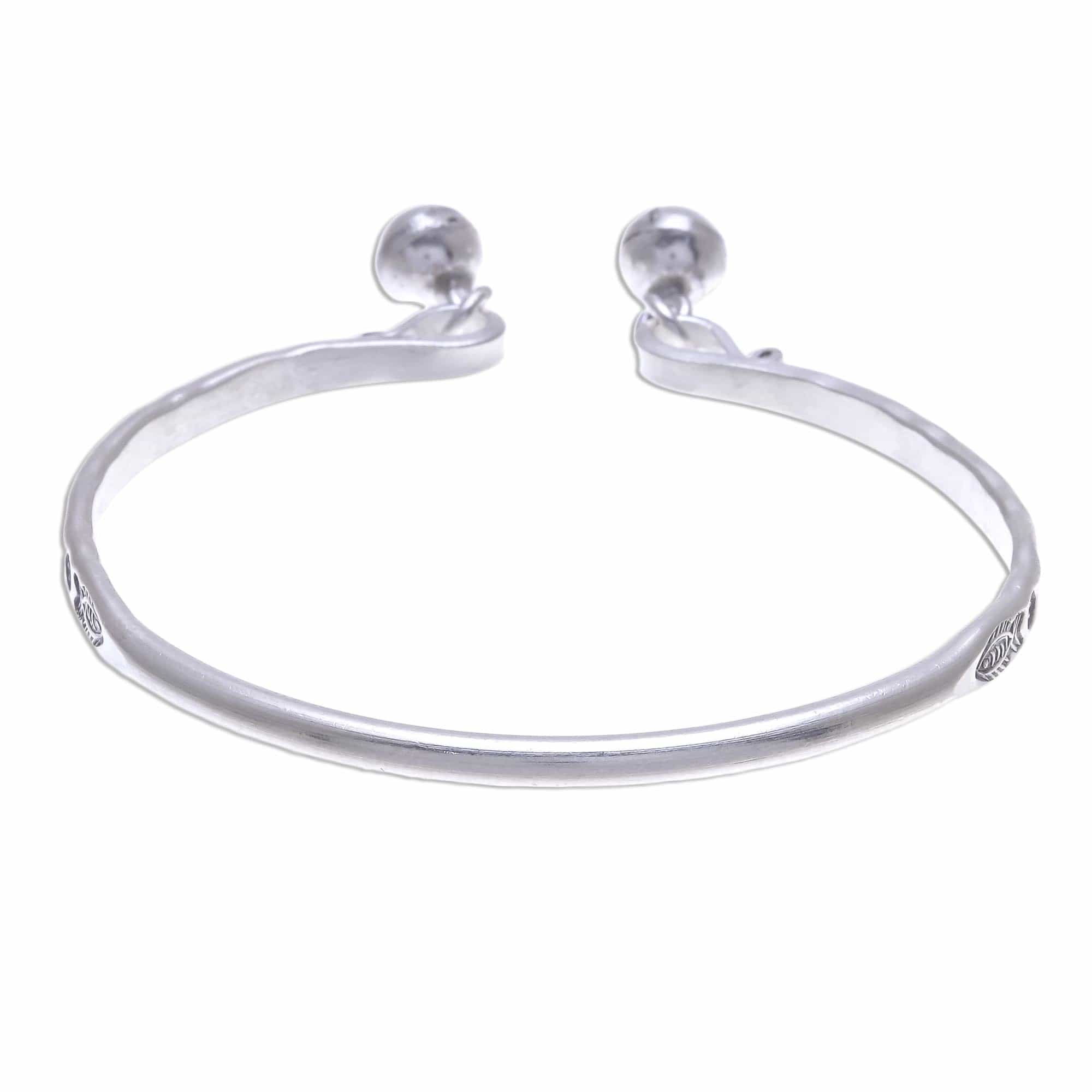 Sterling Cuff Bracelet with Thai Karen Hill Tribe Bells - Song of the River