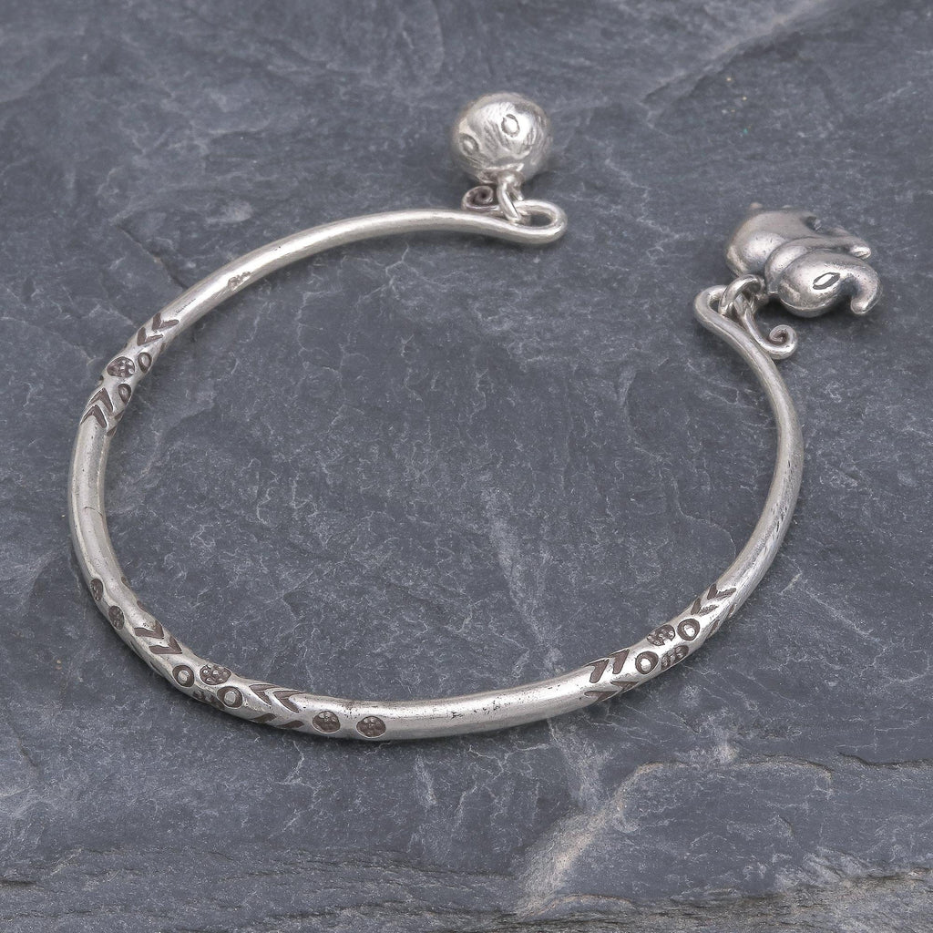 Thai Karen Hill Tribe Silver Cuff Elephant Bracelet - Song of the Mountains
