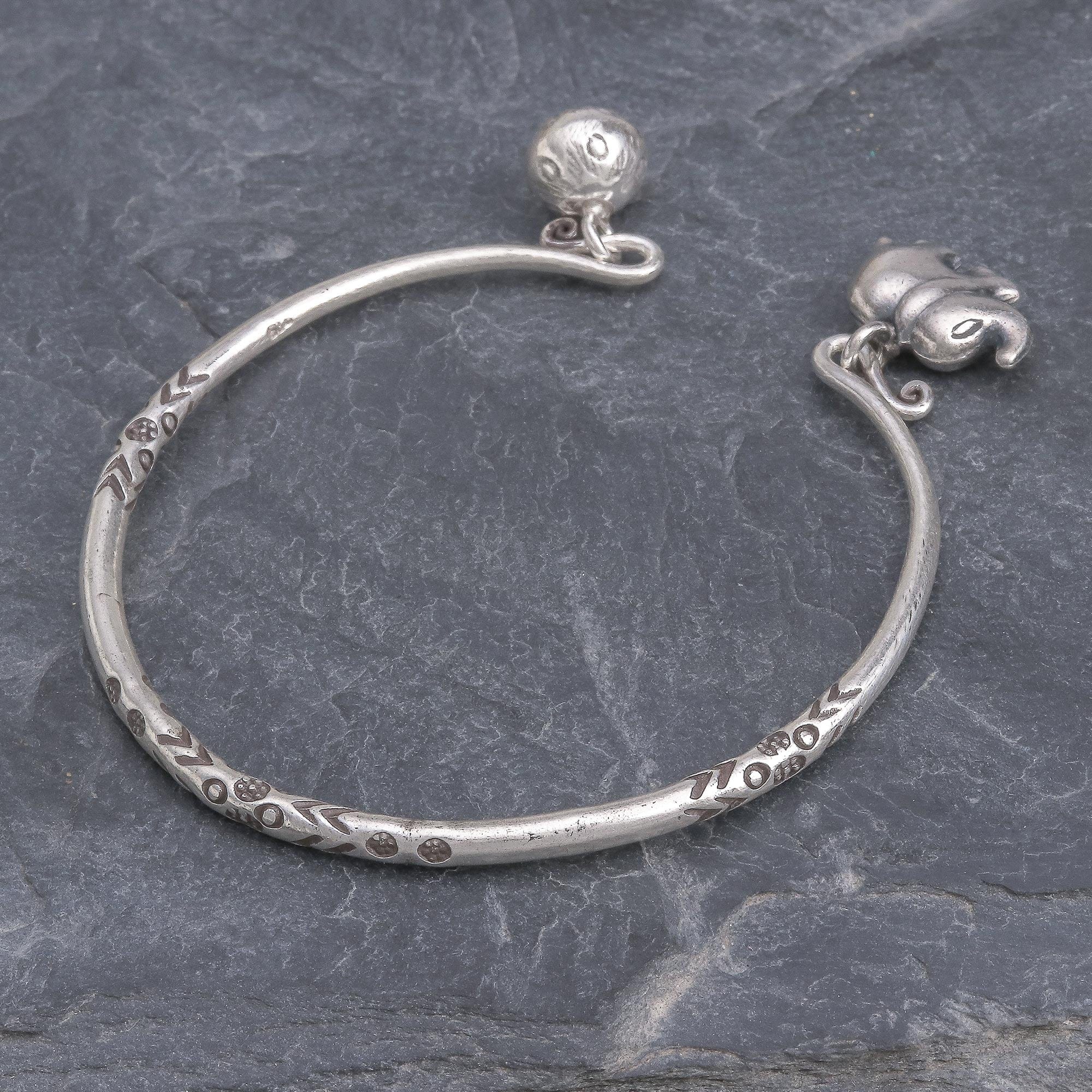 Thai Karen Hill Tribe Silver Cuff Elephant Bracelet - Song of the Mountains