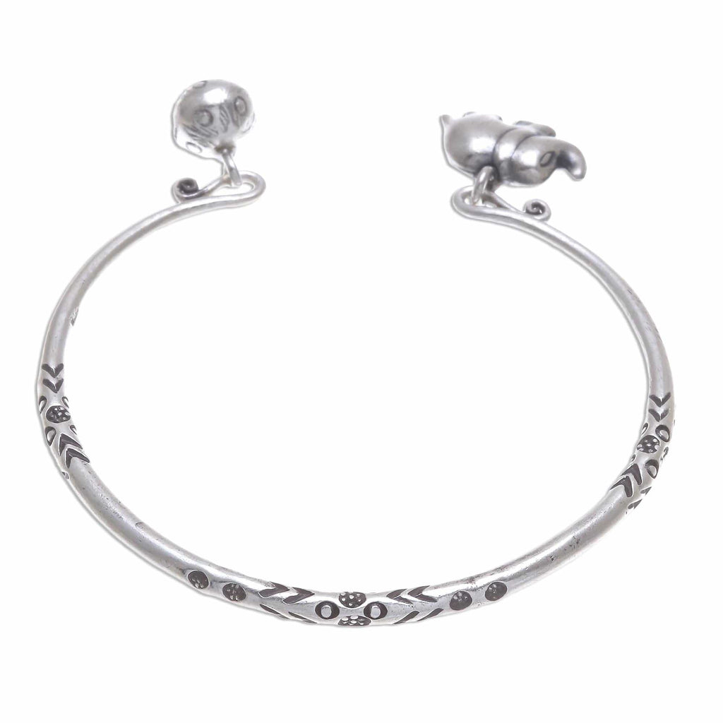 Thai Karen Hill Tribe Silver Cuff Elephant Bracelet - Song of the Mountains