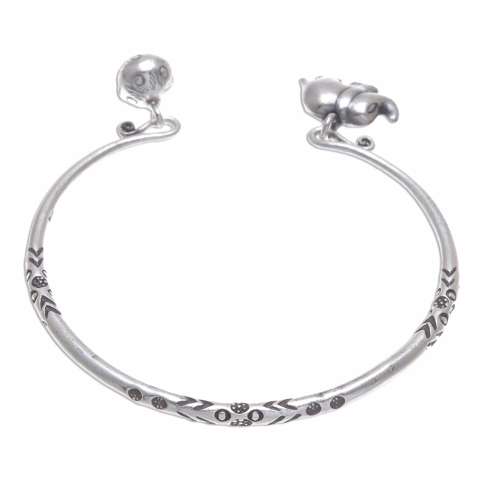 Thai Karen Hill Tribe Silver Cuff Elephant Bracelet - Song of the Mountains
