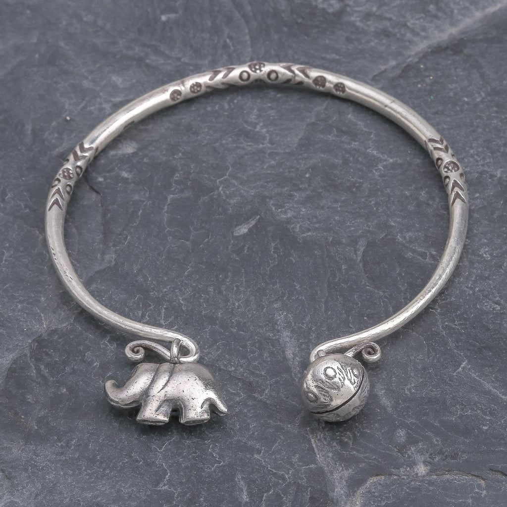 Thai Karen Hill Tribe Silver Cuff Elephant Bracelet - Song of the Mountains