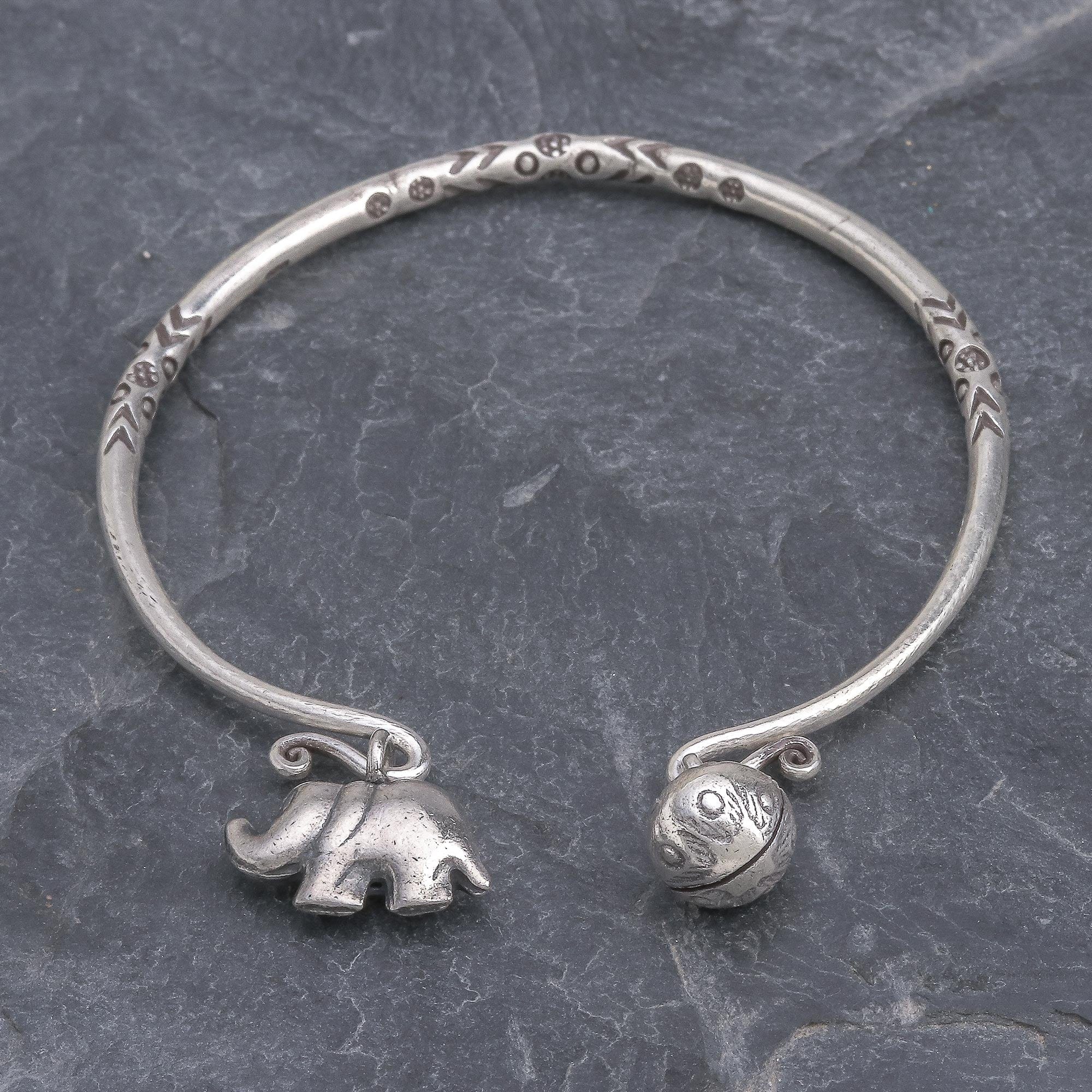 Thai Karen Hill Tribe Silver Cuff Elephant Bracelet - Song of the Mountains