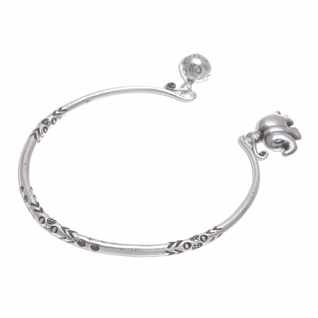 Thai Karen Hill Tribe Silver Cuff Elephant Bracelet - Song of the Mountains