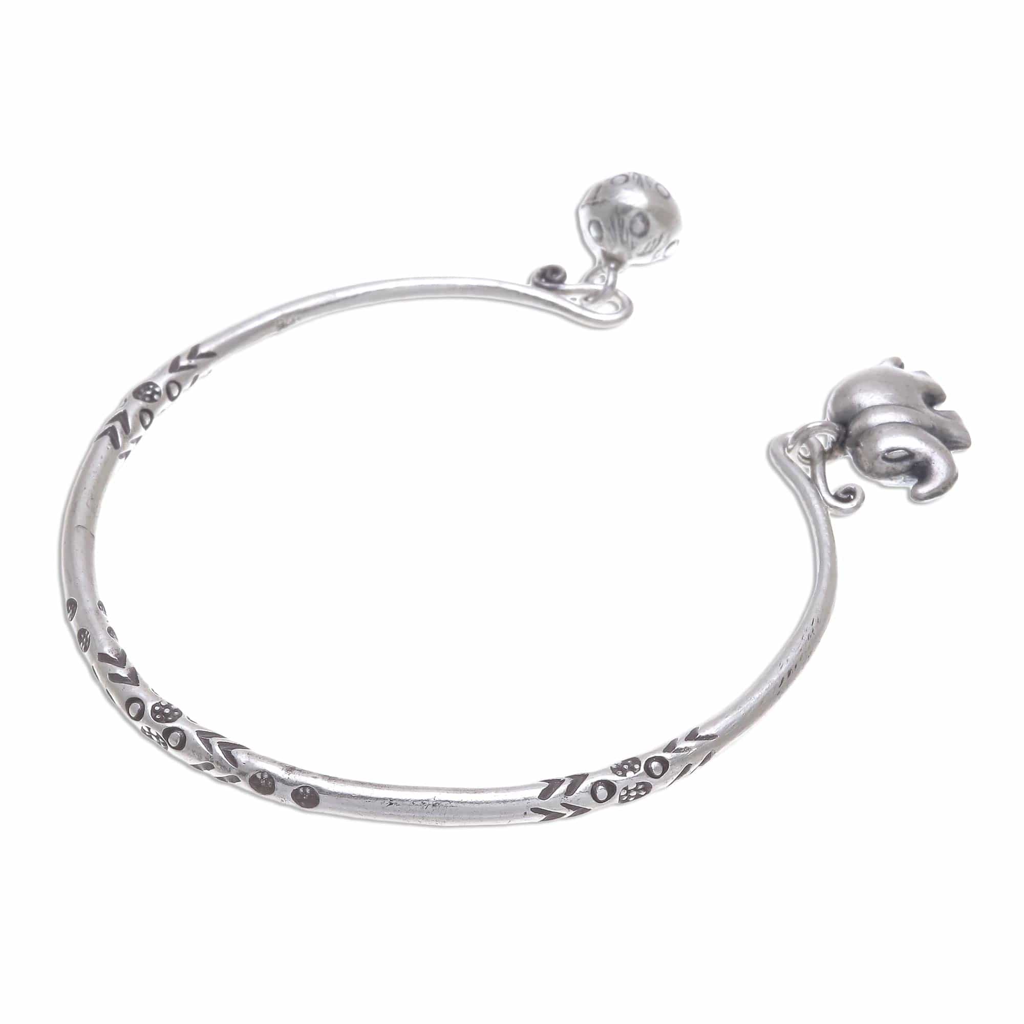 Thai Karen Hill Tribe Silver Cuff Elephant Bracelet - Song of the Mountains