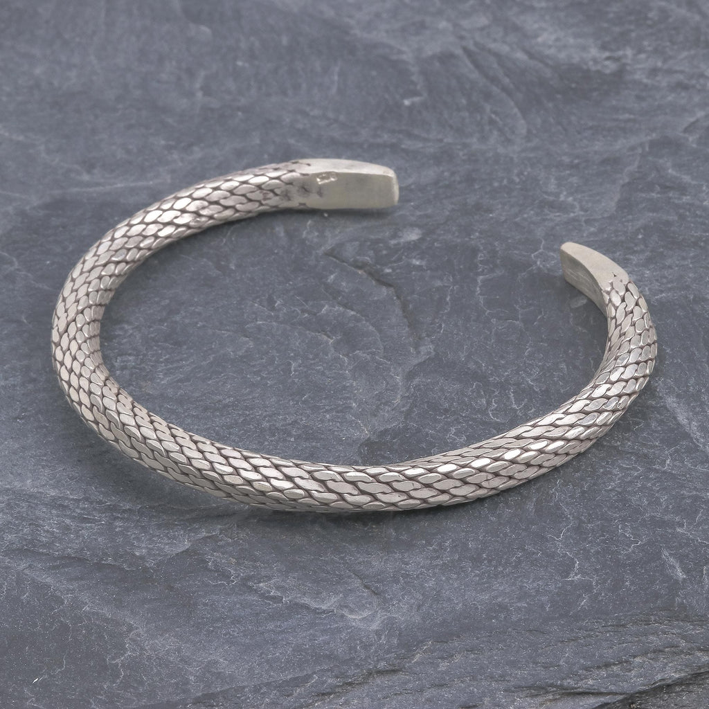 Braided Unisex Sterling Silver Cuff Bracelet from Thailand - Wise Serpent