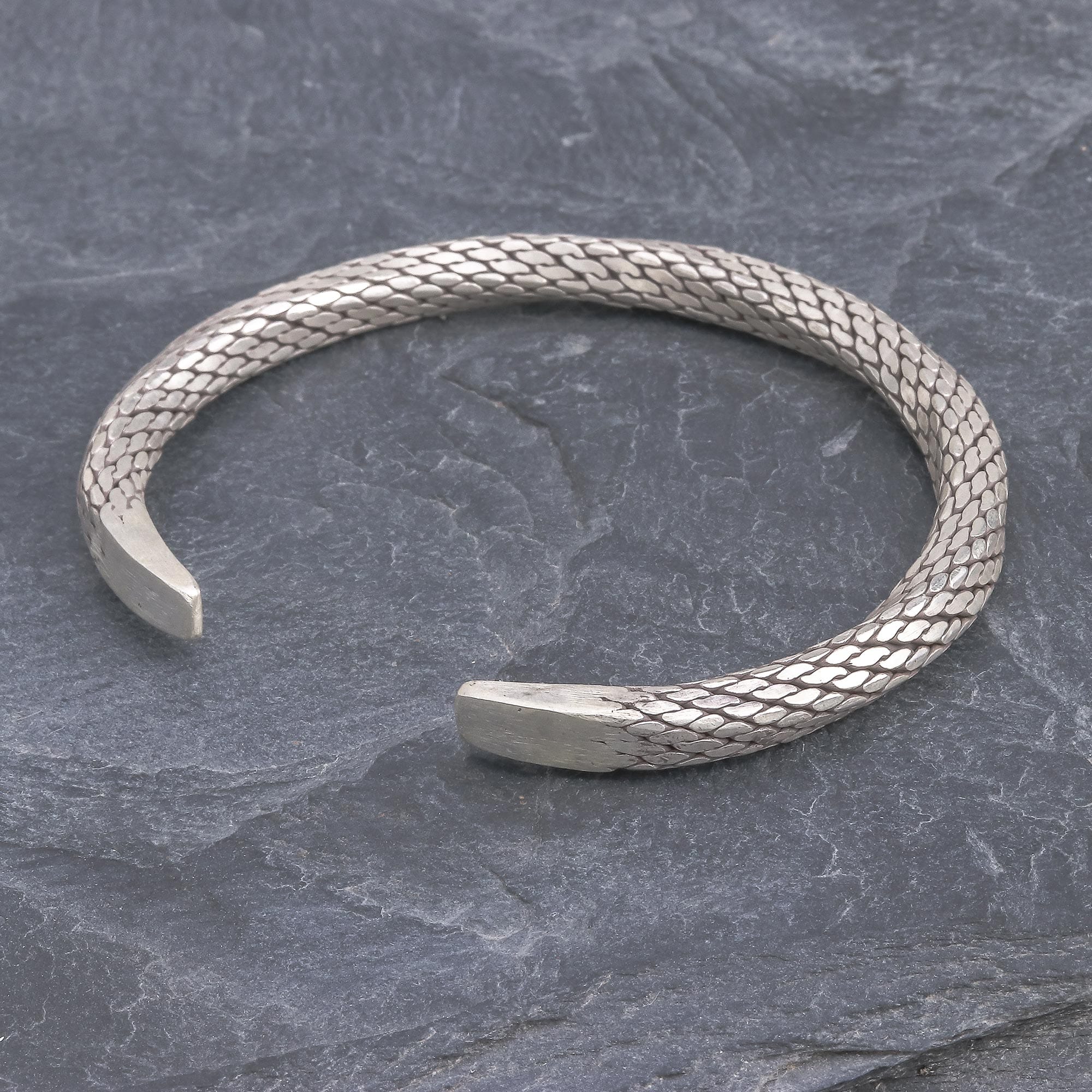 Braided Unisex Sterling Silver Cuff Bracelet from Thailand - Wise Serpent