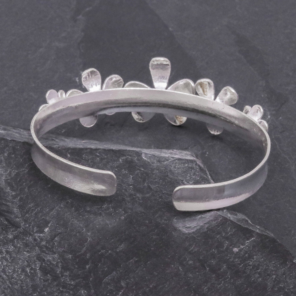 Hammered Sterling Silver Flower Cuff Bracelet - Blossom Row