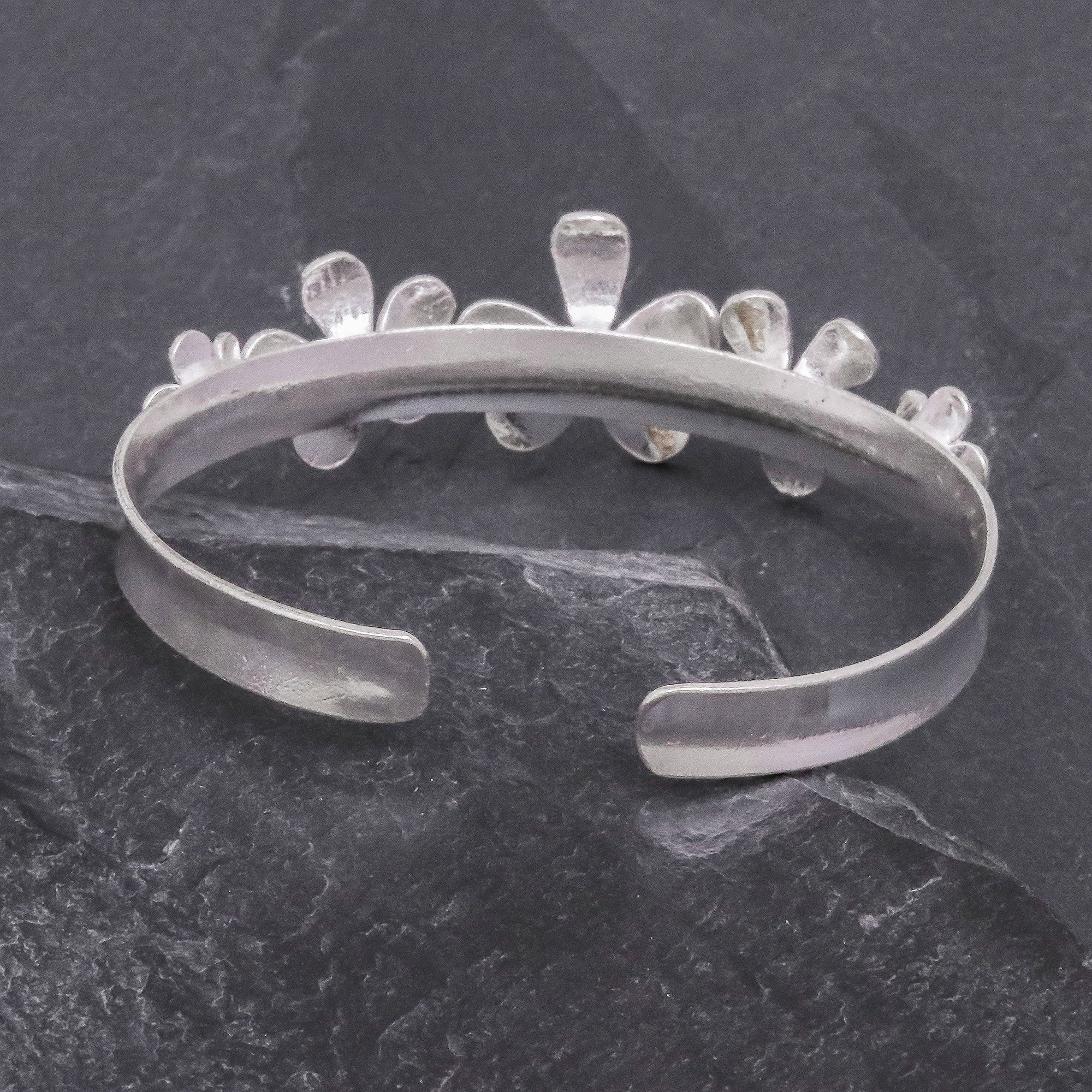 Hammered Sterling Silver Flower Cuff Bracelet - Blossom Row