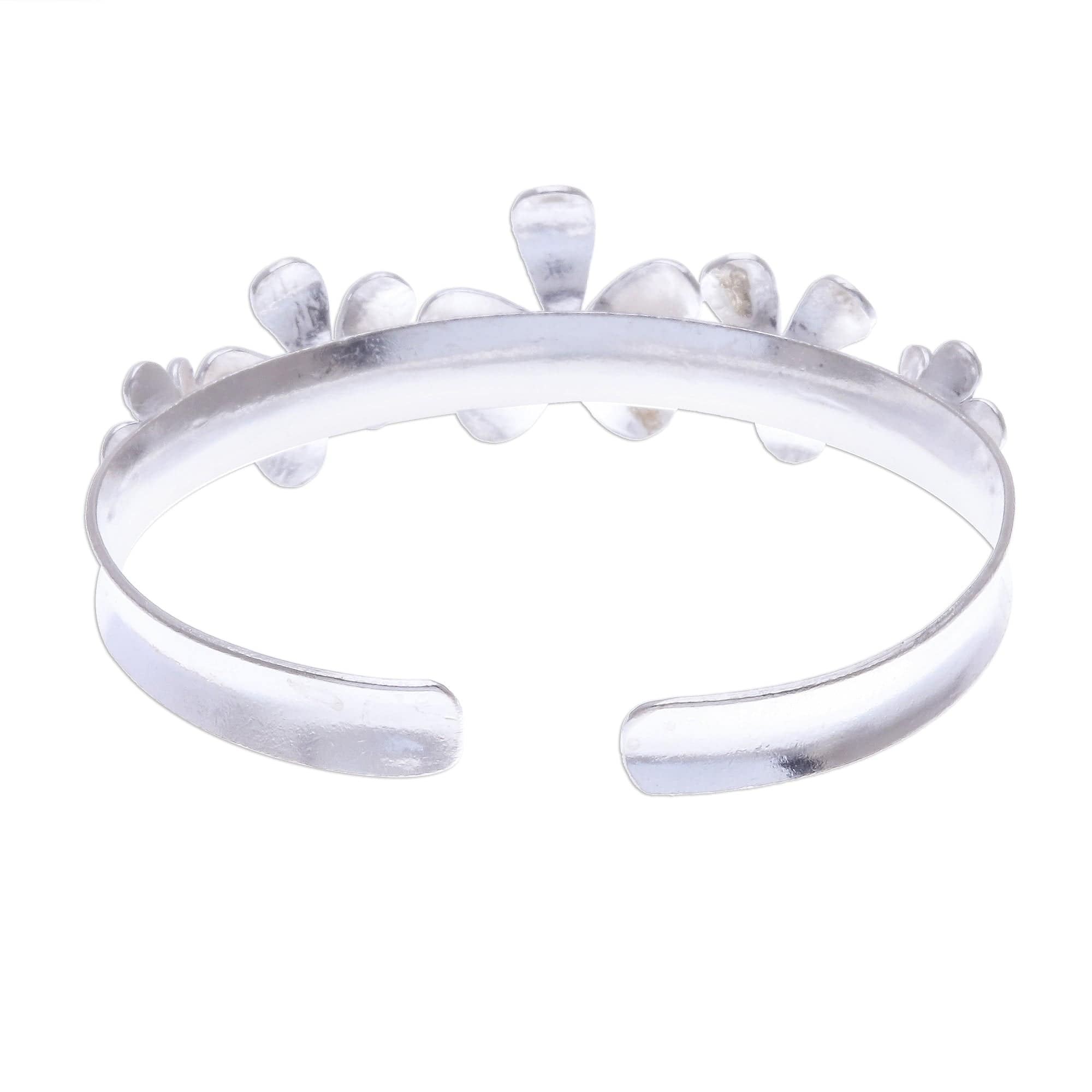 Hammered Sterling Silver Flower Cuff Bracelet - Blossom Row